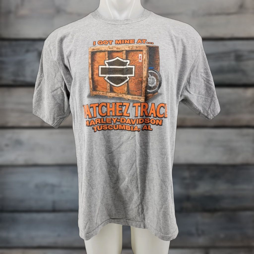Harley Davidson VINTAGE Harley-Davidson T-Shirt Shirt Men XL Gray Motorcycle Natchez Trace Tuscumbia AL 90s (or 00s) Womens Mens Size US XL / EU 56 / 4 - 1 Thumbnail