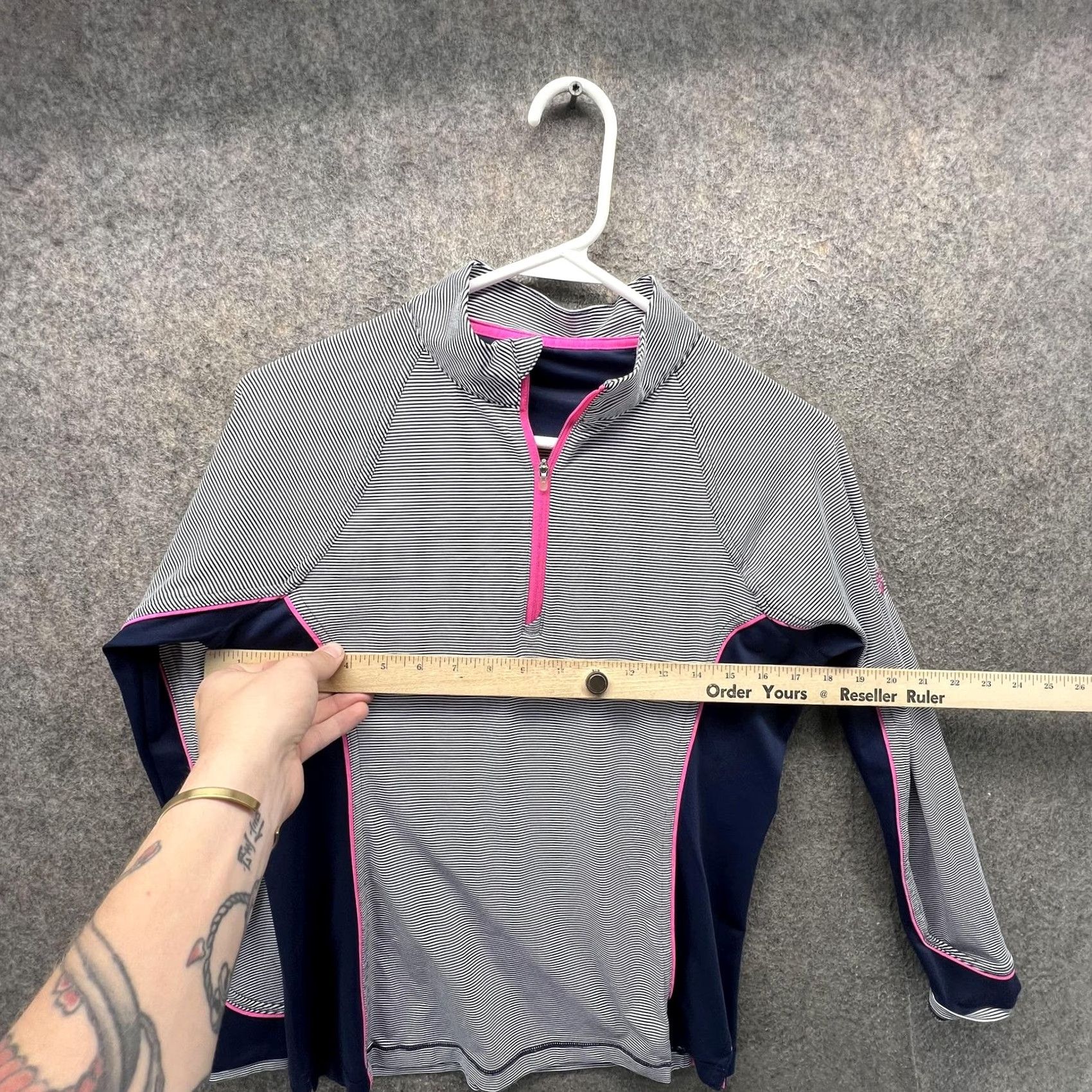 Peter Millar Peter Miller Pullover Womens Small Blue Pink Quarter Zip Striped 1/4 Zip Lightweight Athletic Casual Shirt Slim Fit Size S / US 4 / IT 40 - 5 Thumbnail