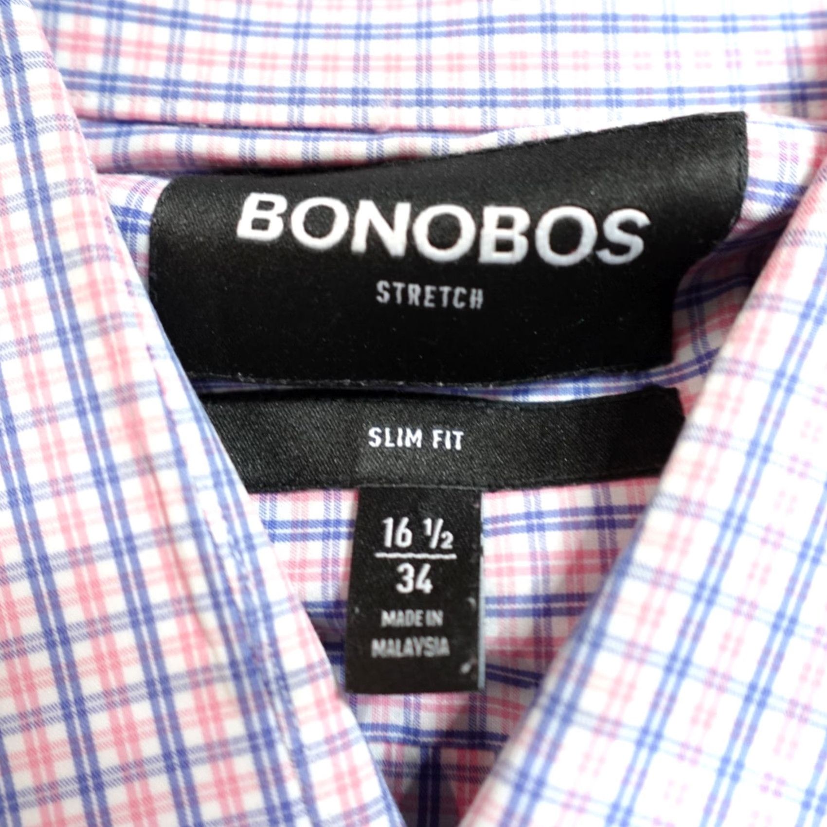 Bonobos Bonobos Shirt Large 16.5 Pink Blue Plaid Slim Fit Cotton Blend Stretch Shirt Mens Button-Up Long Sleeve Collared Size US L / EU 52-54 / 3 - 3 Thumbnail