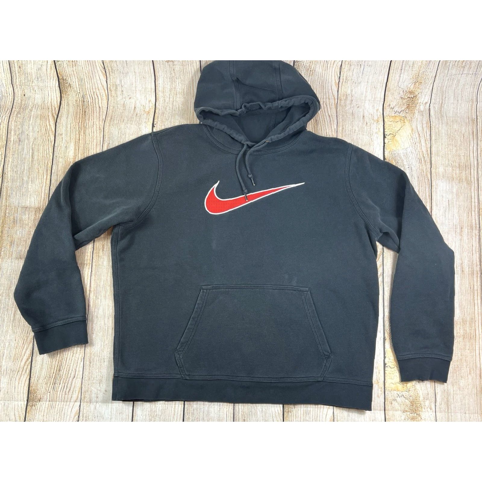 Nike VINTAGE Nike Big Swoosh Black Hoodie Sweatshirt XL Men Pullover Fleece Cotton Polyester Hooded Pockets All Seasons Sweatshirt Sportswear Size US XL / EU 56 / 4 - 2 Thumbnail