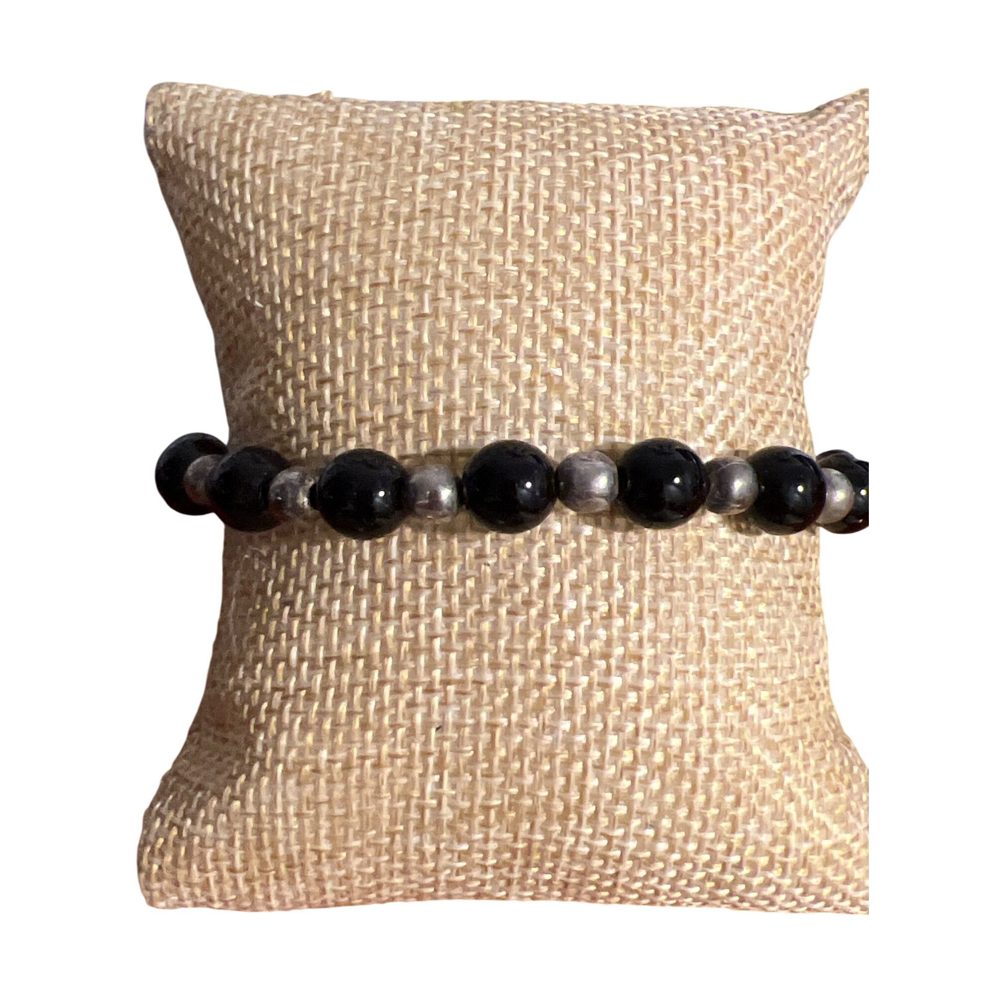 Other Vintage Silver Tone Black Glass Bead Bracelet Toggle Clasp E Size ONE SIZE - 1 Thumbnail