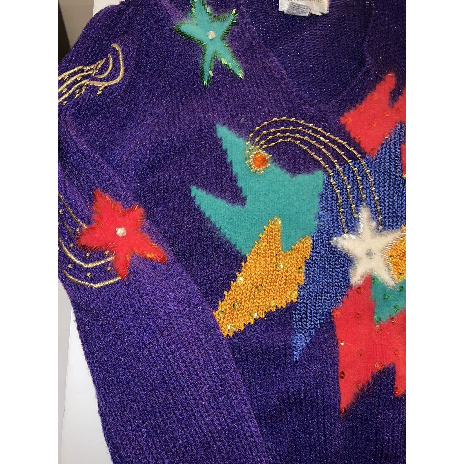 The Unbranded Brand Vintage CHRISTINE Sweater Purple Hand Knit Angora Beads sz S Size S / US 4 / IT 40 - 4 Thumbnail