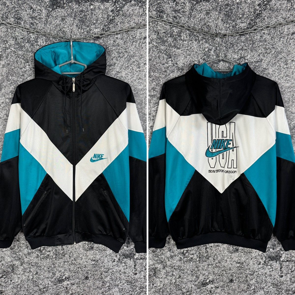 Vintage 90s Nike USA Zip Up Hoodie Beaverton Oregon Size M