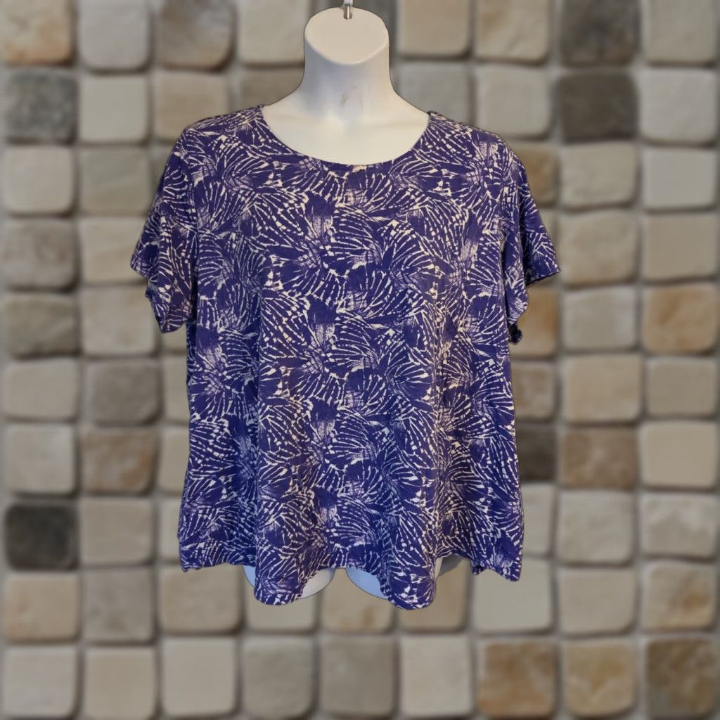 Vintage Roaman's Purple White Abstract Leaf Keyhole Back Top Shirt 2X 26/28 + Plus Size Women Casual Short Sleeve Round Neck T-Shirt Size 4XL / US 24-26 - 1 Thumbnail