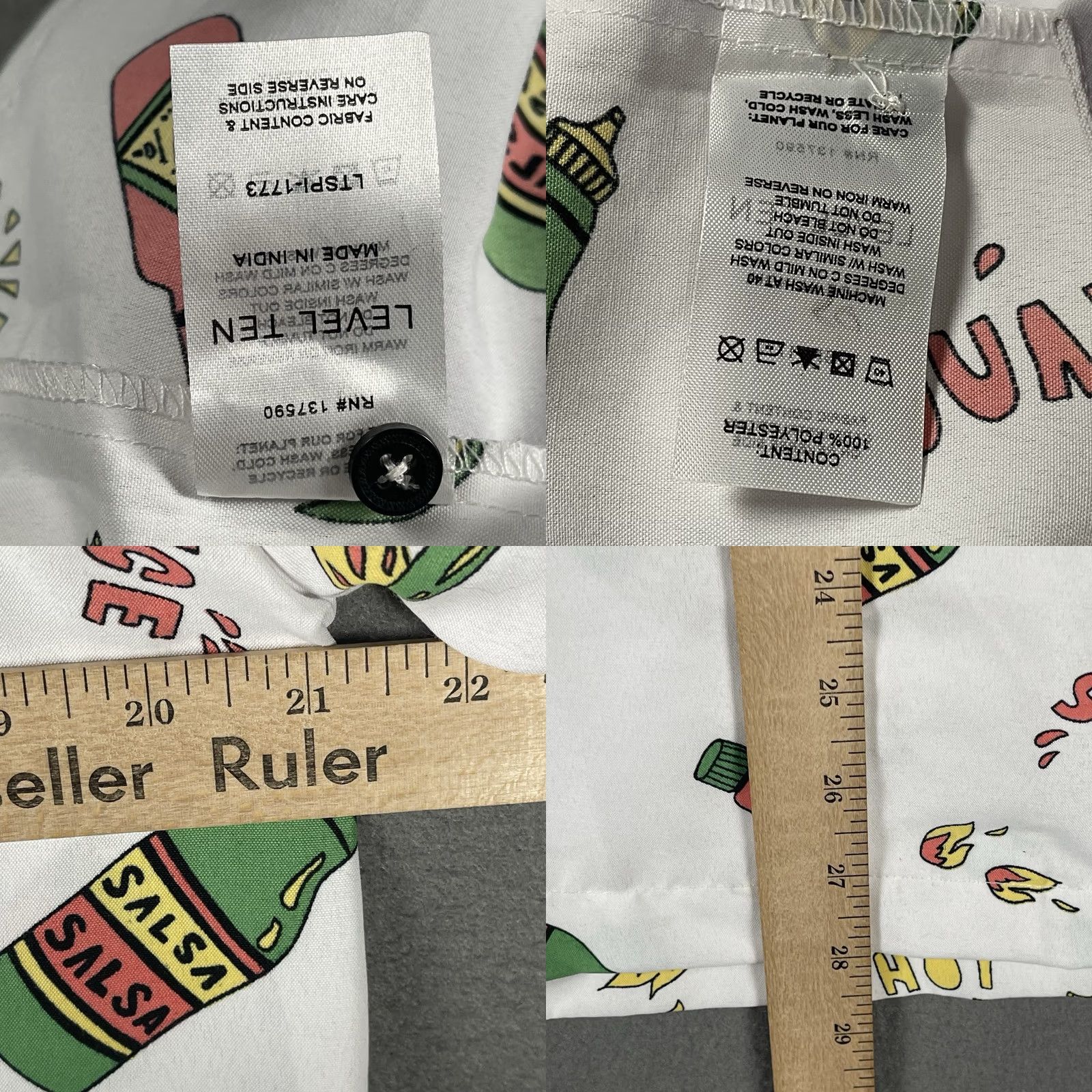 Vintage Level Ten Button-Up Shirt AOP Hot Sauce White Small Mens Short Sleeve Collared 100% Cotton Modern Fit Casual Vintage No Size US S / EU 44-46 / 1 - 8 Thumbnail