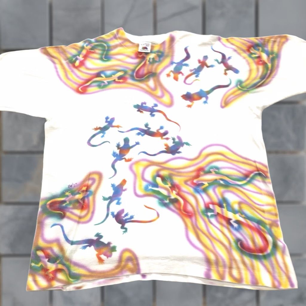 Fruit Of The Loom VINTAGE LIZARD AIRBRUSHED ART T-Shirt LARGE/XL Nature Cotton Polyester Fruit of the Loom Mens 80s 90s White Crew Neck Short Sleeve Size US L / EU 52-54 / 3 - 1 Thumbnail