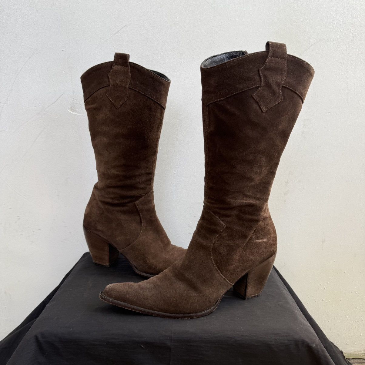 Japanese Brand Vintage Italy Western Brown Suede Boots Size US 10 / IT 40 - 3 Thumbnail