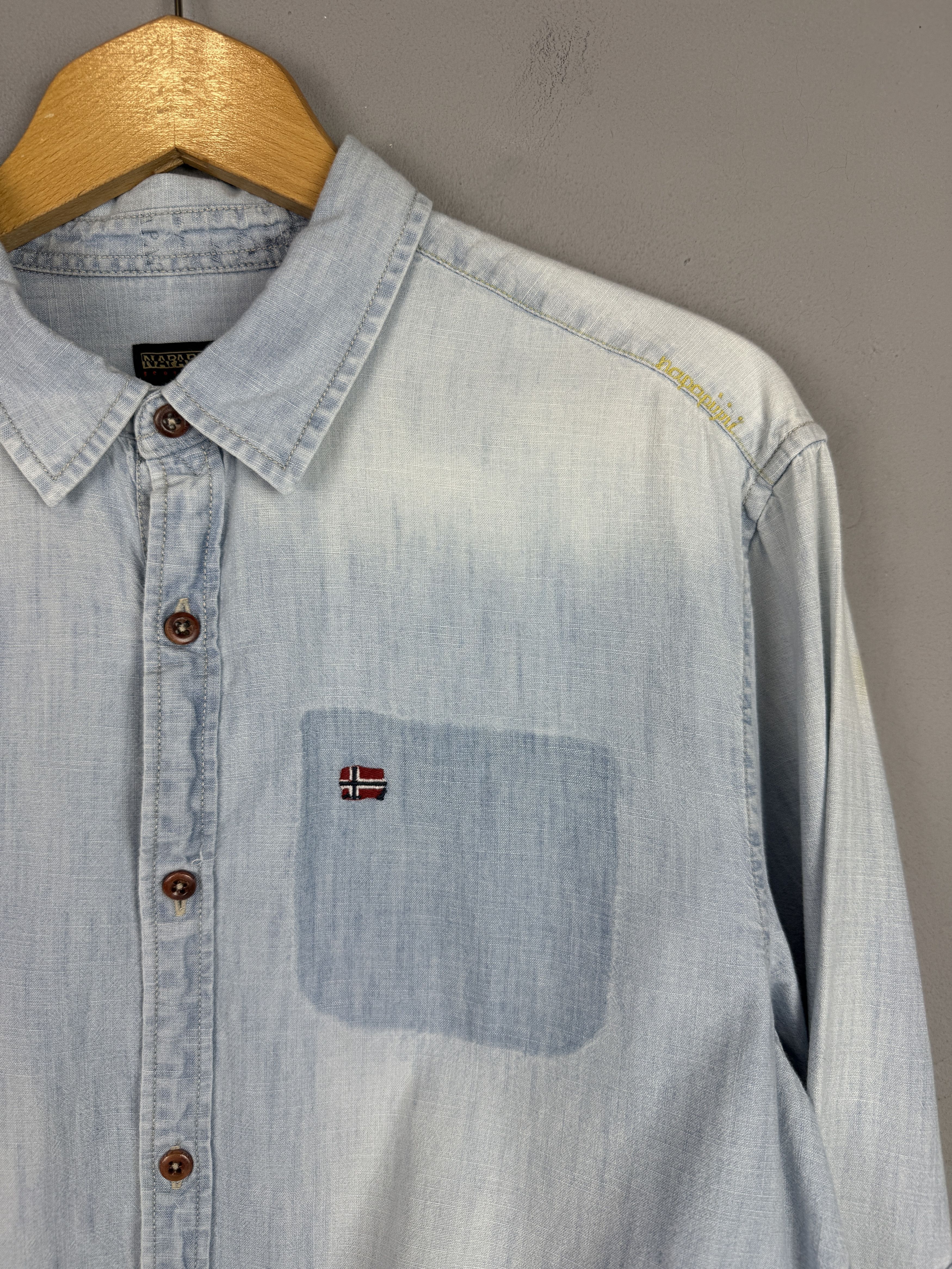 Napapijri × Vintage Napapijri Shirt Vintage Blue Long Sleeve Size US XL / EU 56 / 4 - 3 Thumbnail