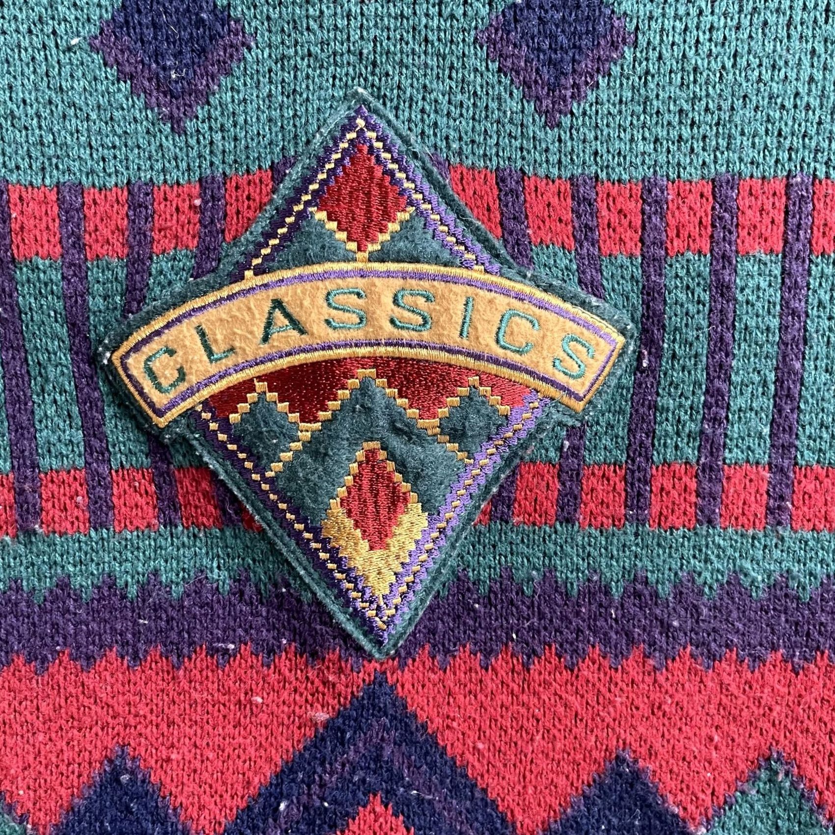 Vintage VINTAGE 62 EAST Sweater Mens S Green Crew Neck Knit Geometric 90s Pullover Classics Size US S / EU 44-46 / 1 - 2 Thumbnail