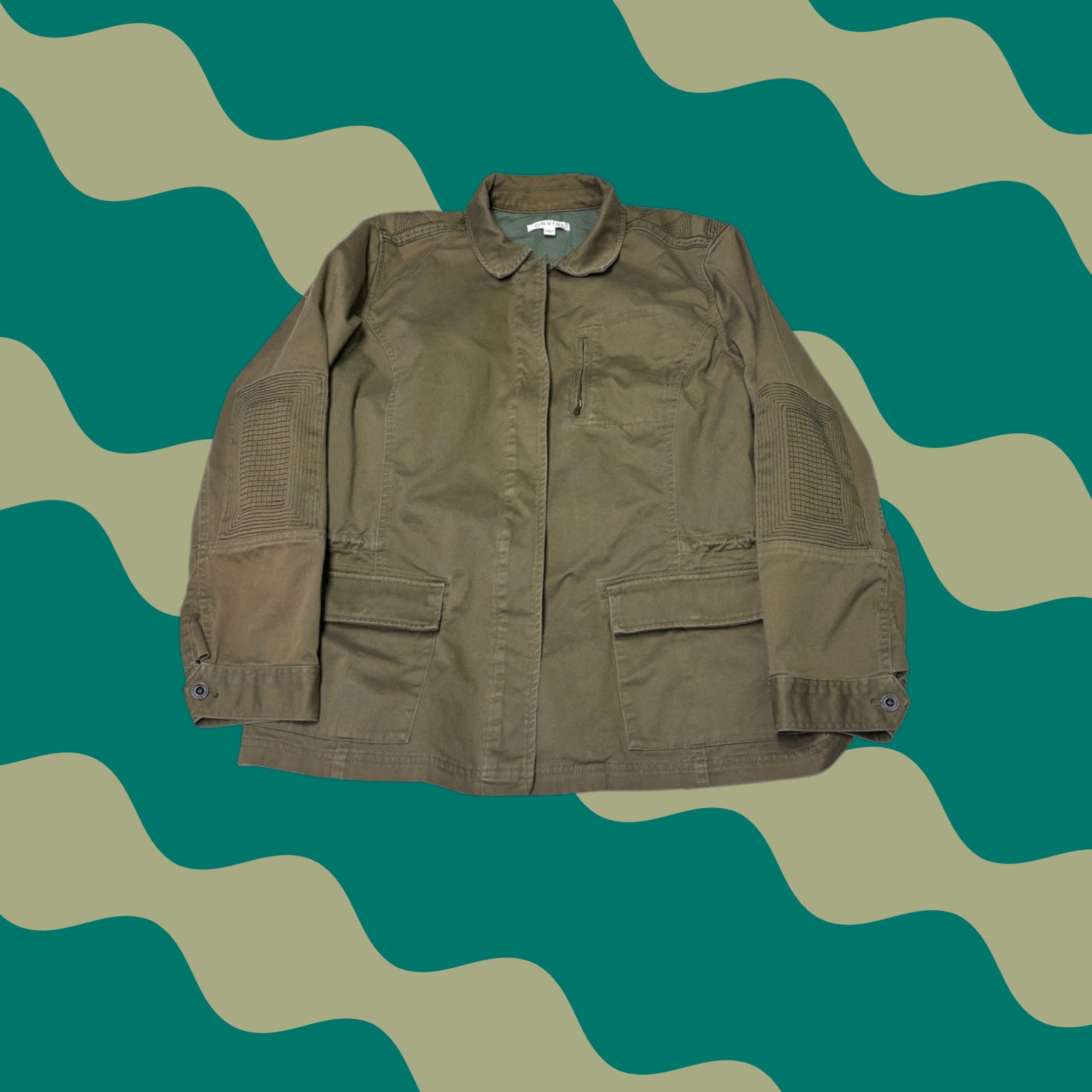 Orvis VINTAGE Orvis Womens Olive Green Utility Field Jacket Cotton Stretch Size L Size L / US 10 / IT 46 - 1 Thumbnail