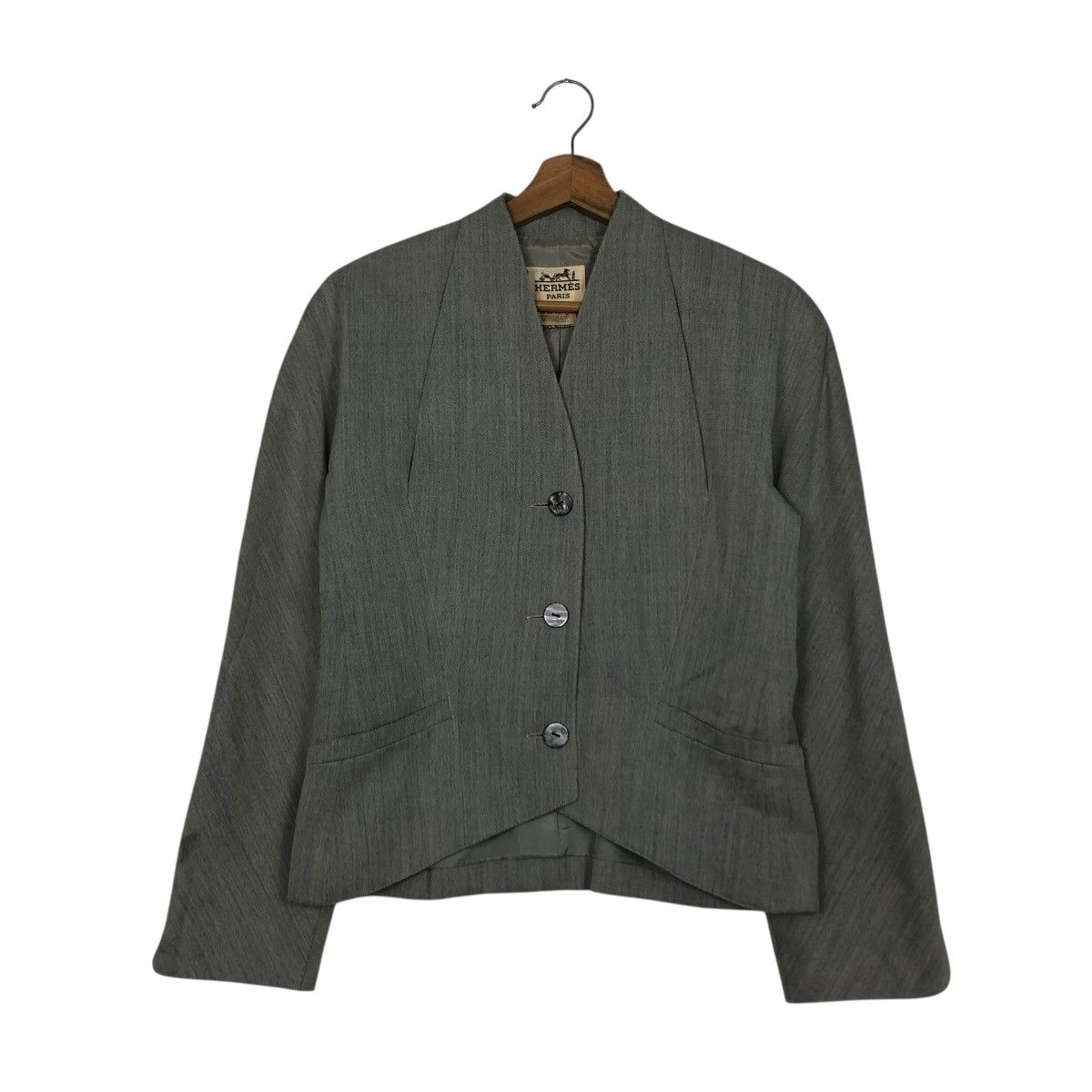 Hermes 🔥VINTAGE CROPPED BUTTON JACKET HERMES PARIS RICH GREY Size S / US 4 / IT 40 - 3 Thumbnail