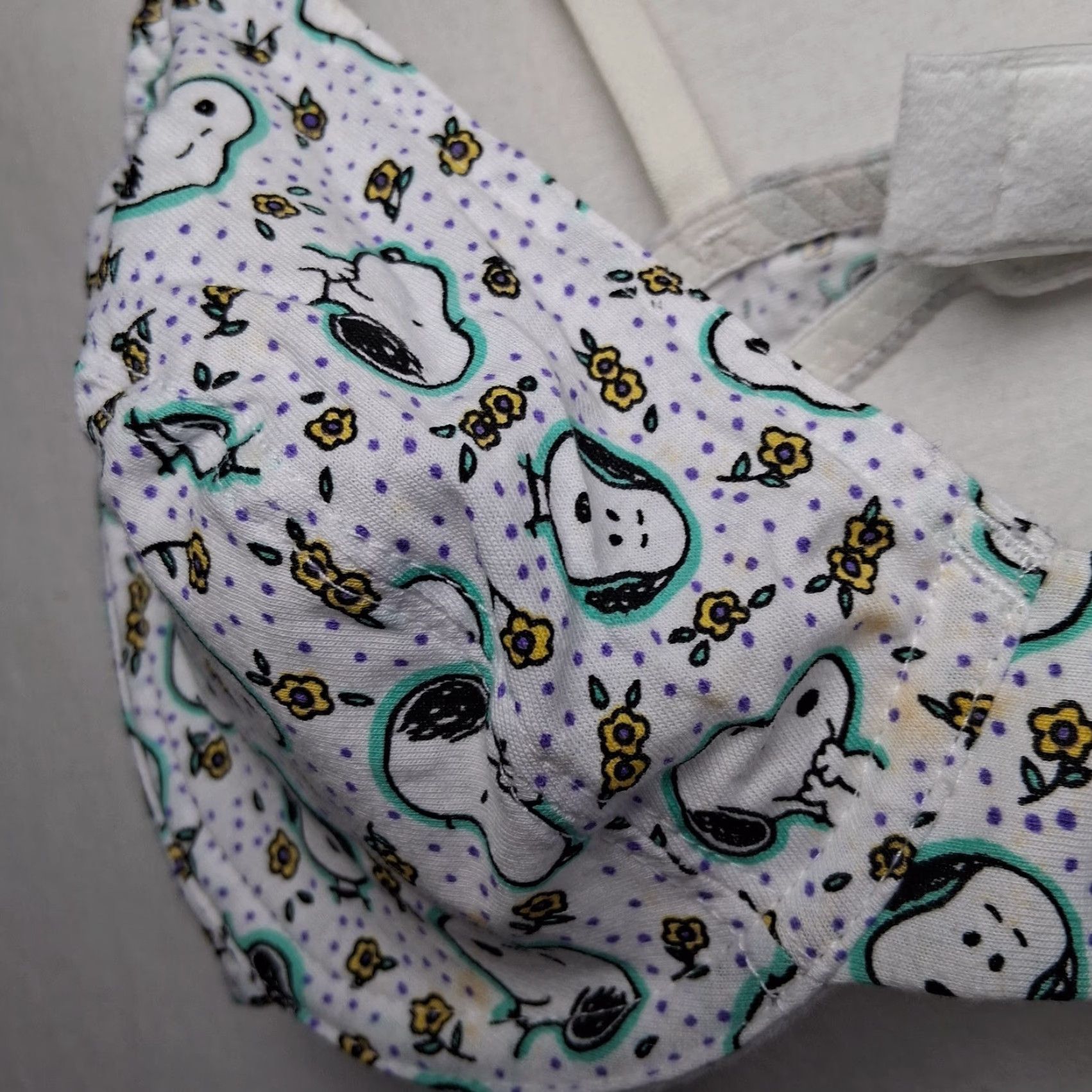 Peanuts VINTAGE Peanuts Snoopy Bra 34C White Yellow Floral Underwire Cotton READ Size ONE SIZE - 6 Thumbnail