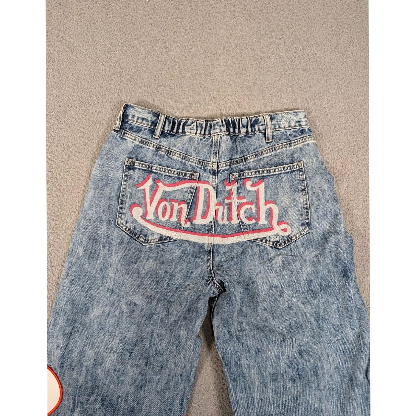 Von Dutch VINTAGE? No. Von Dutch Tie Front Wide Leg Jeans Womens 7 Light Wash Denim Patch Logo Y2K New Size 28" / US 6 / IT 42 - 3 Thumbnail