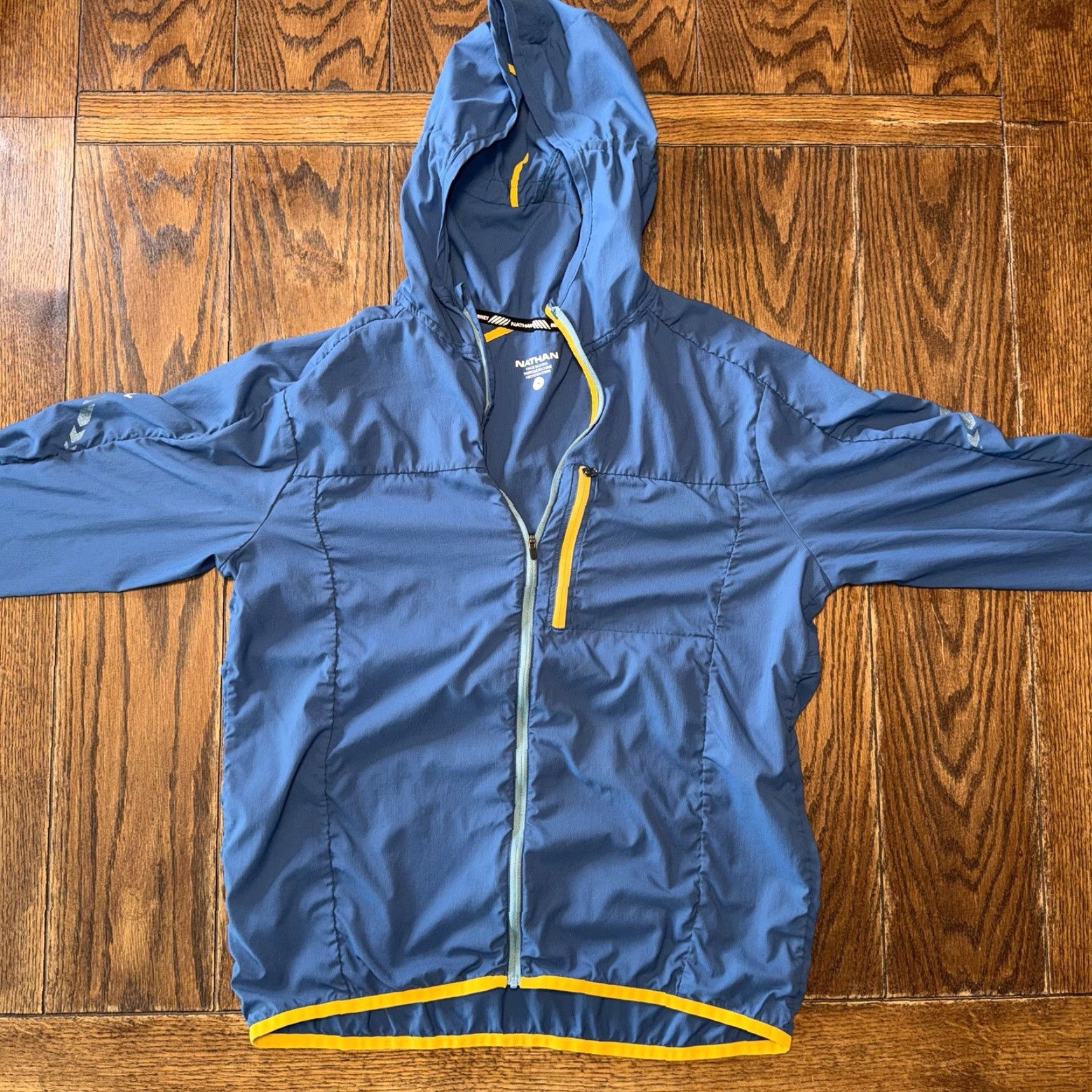 Vintage NATHAN Stealth Jacket Hooded Women Blue Yellow NS90060 Medium M Regular Size NS90060-50061-S Running & Jogging Activewear Jacket Size M / US 6-8 / IT 42-44 - 2 Thumbnail