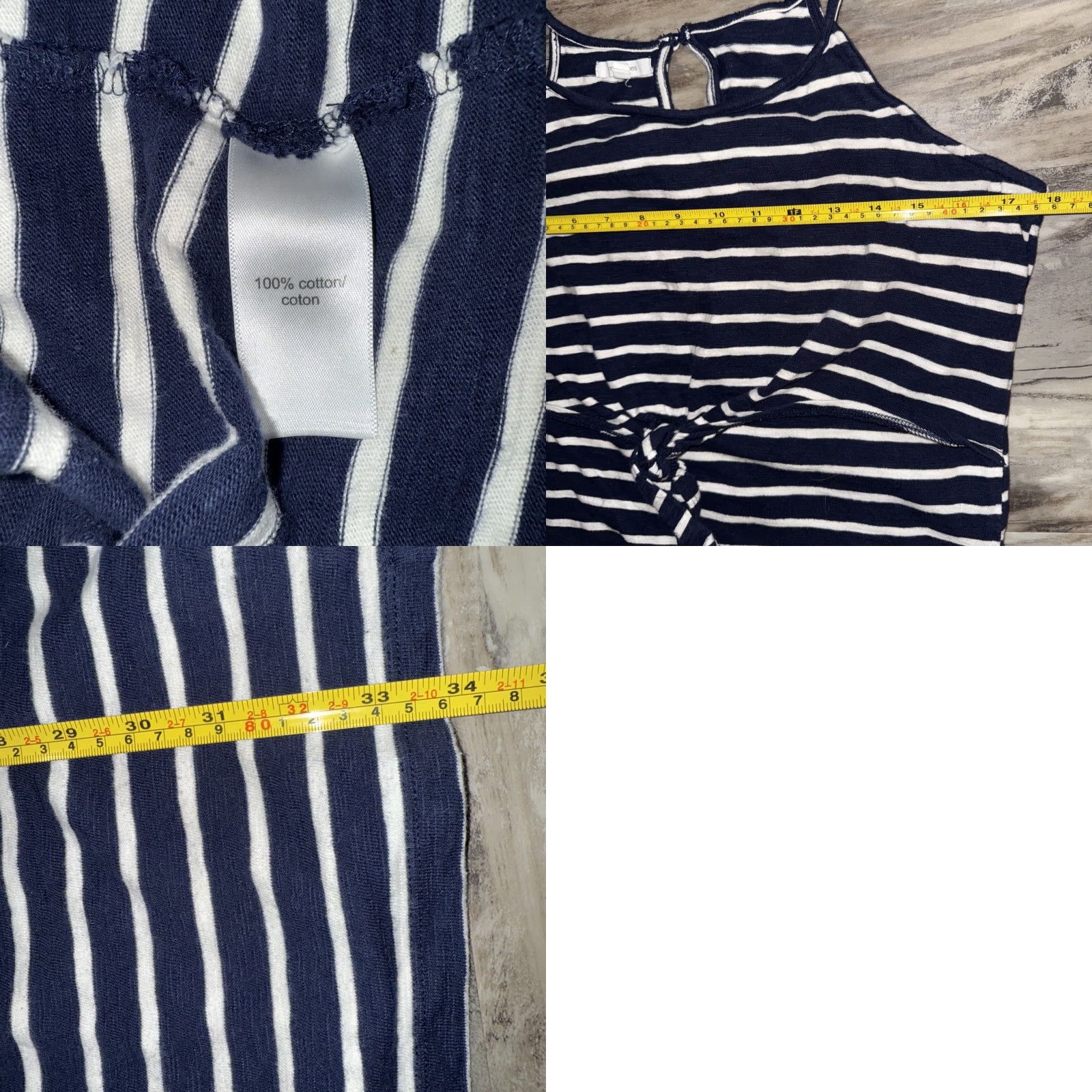 Vintage MAURICES Dress Sundress Striped Blue White M Medium Sleeveless Round Neck Midi Key Hole Back Accent Tie Front Women’s Size M / US 6-8 / IT 42-44 - 8 Thumbnail