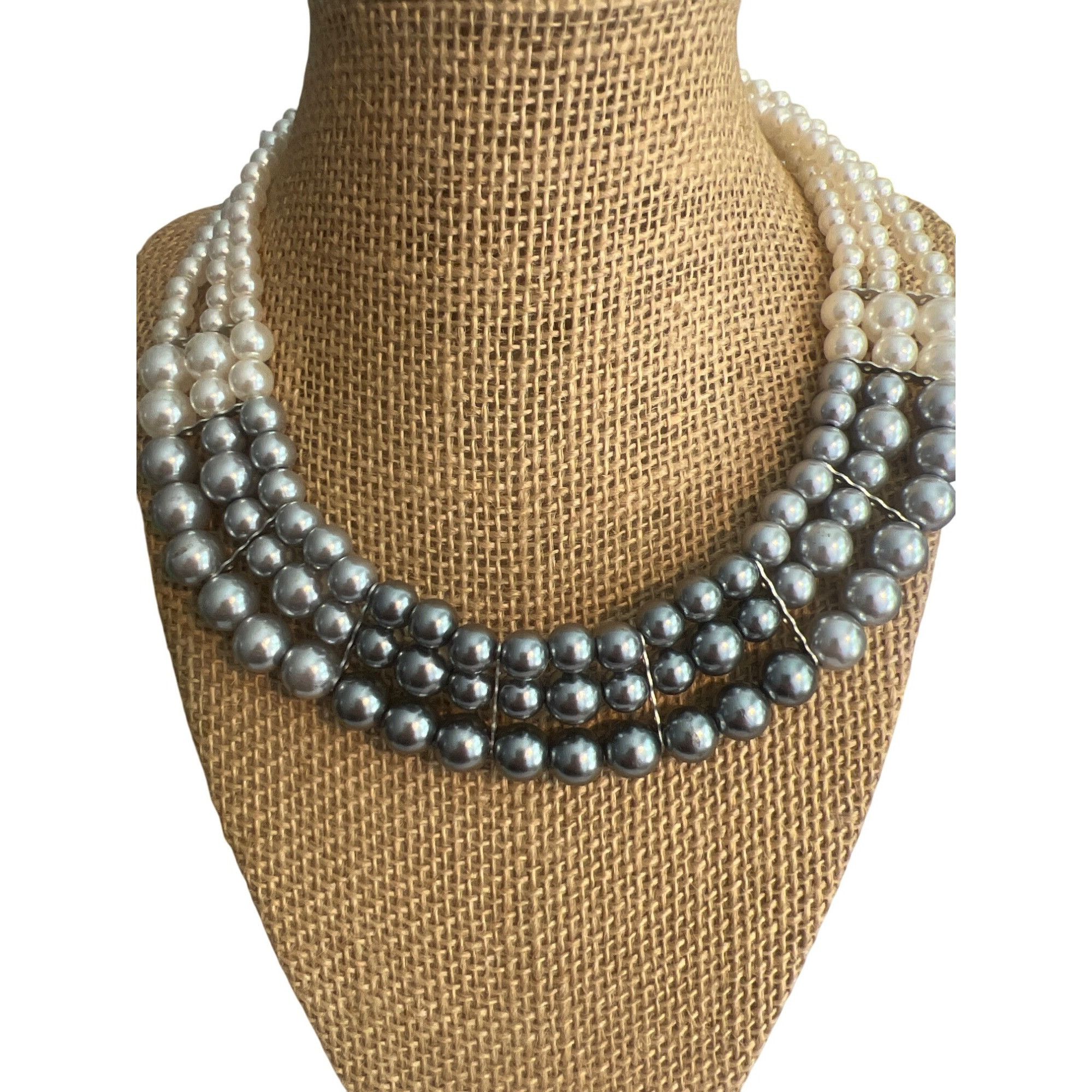 Other Elegant Multi-Strand White Gray Faux Pearl Bead Statement Ne Size ONE SIZE - 1 Thumbnail