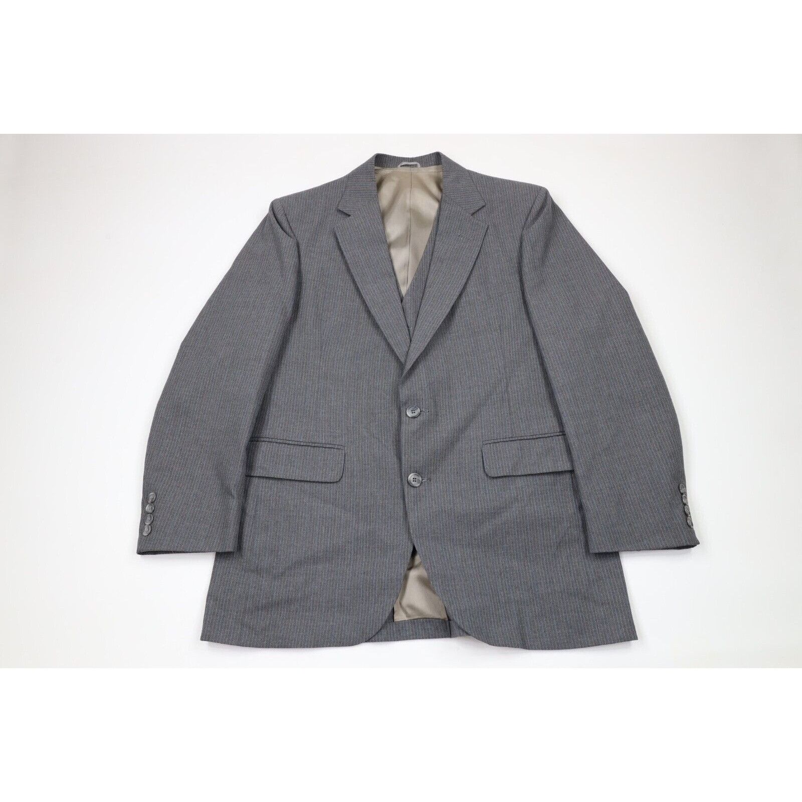 Vintage Vintage 80s 90s Streetwear Wool Pinstriped 3 Piece Suit Size 40R - 2 Thumbnail