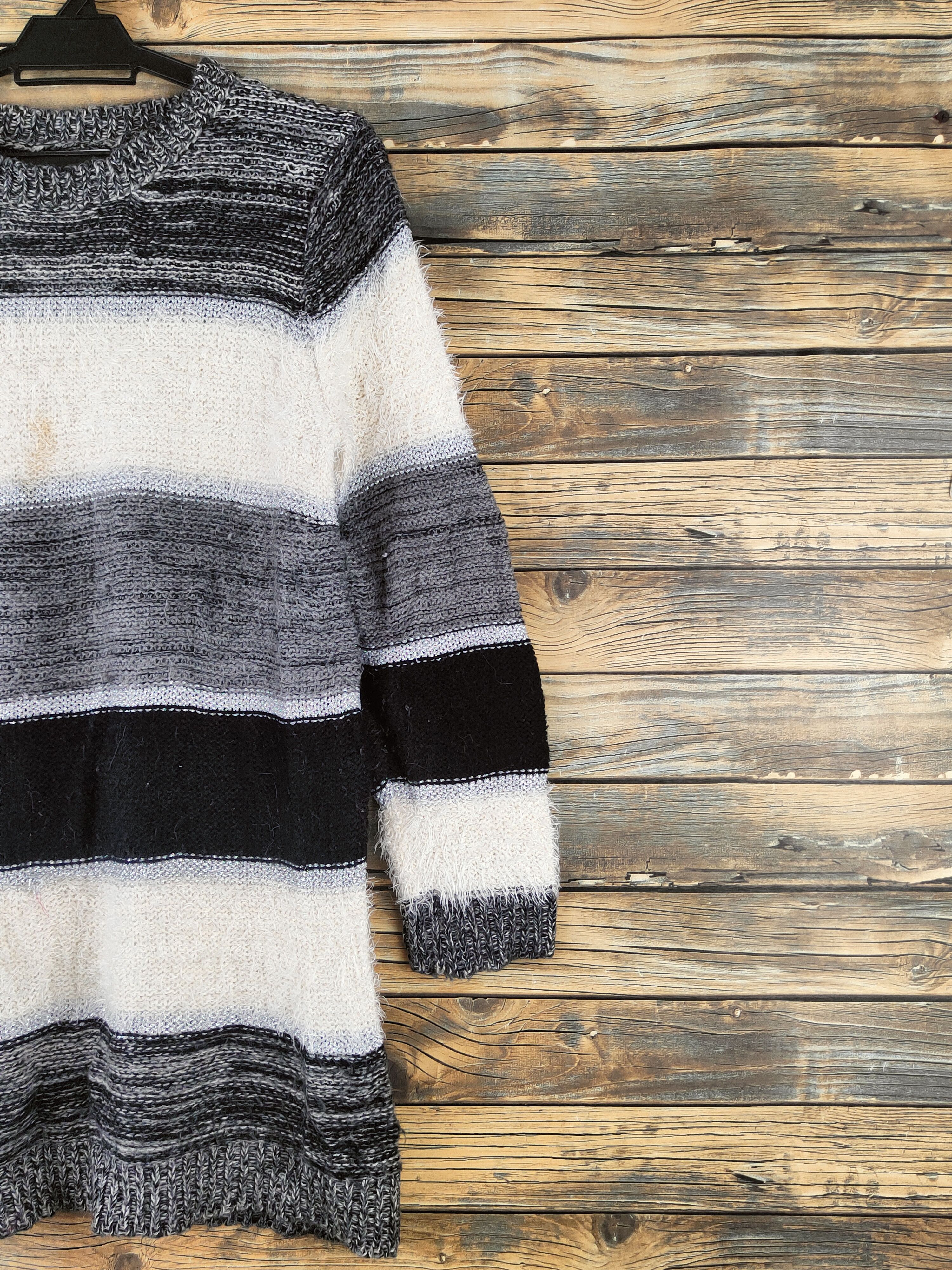 Japanese Brand DL HK Works London Black Cream Fur Mohair Knitwear #46-560 Size US S / EU 44-46 / 1 - 5 Thumbnail