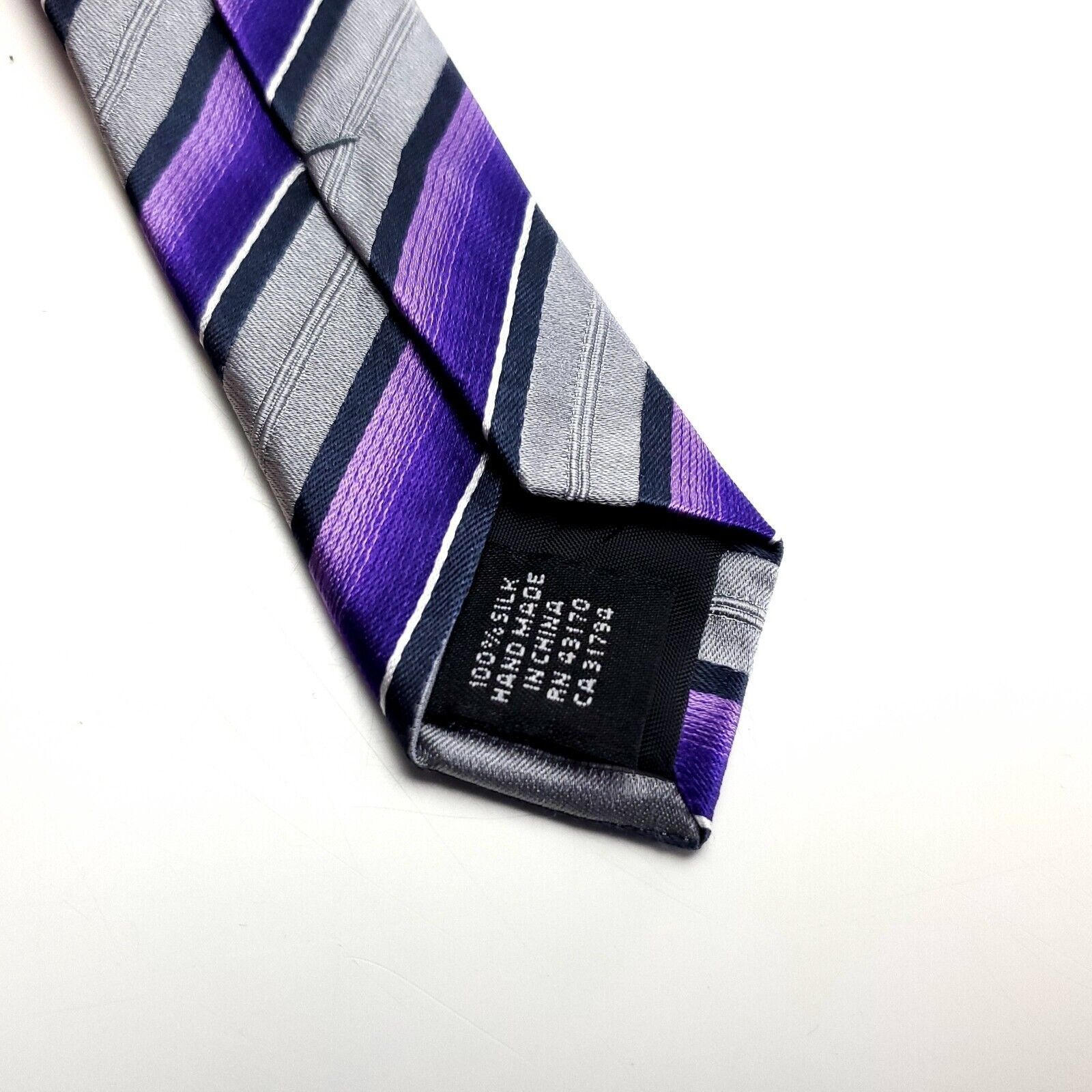 Alfani Alfani Silk Woven Purple Gray Striped Silk Tie Size ONE SIZE - 4 Thumbnail