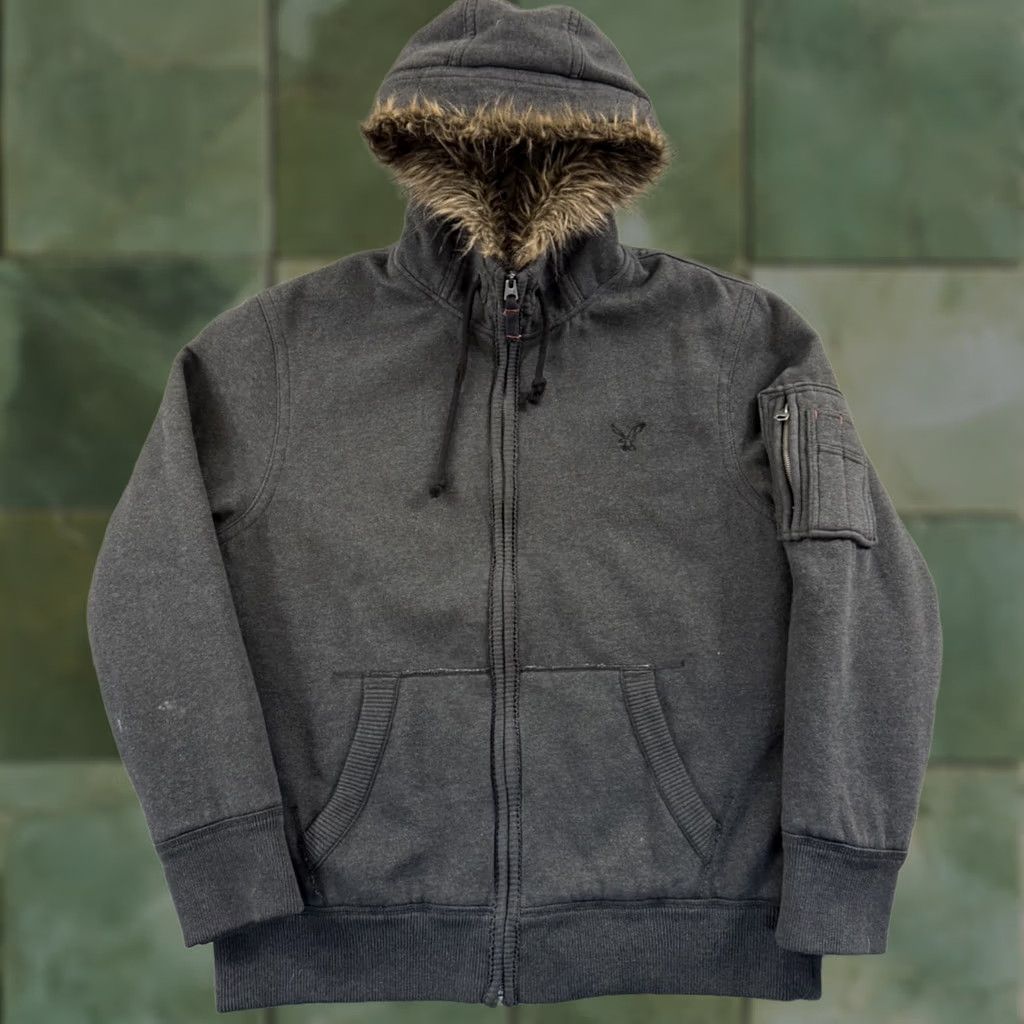 American Eagle Outfitters VINTAGE American Eagle Jacket Mens XL Gray Fur Hoodie Camo Lined Zip Outdoor Y2K Size US XL / EU 56 / 4 - 1 Thumbnail