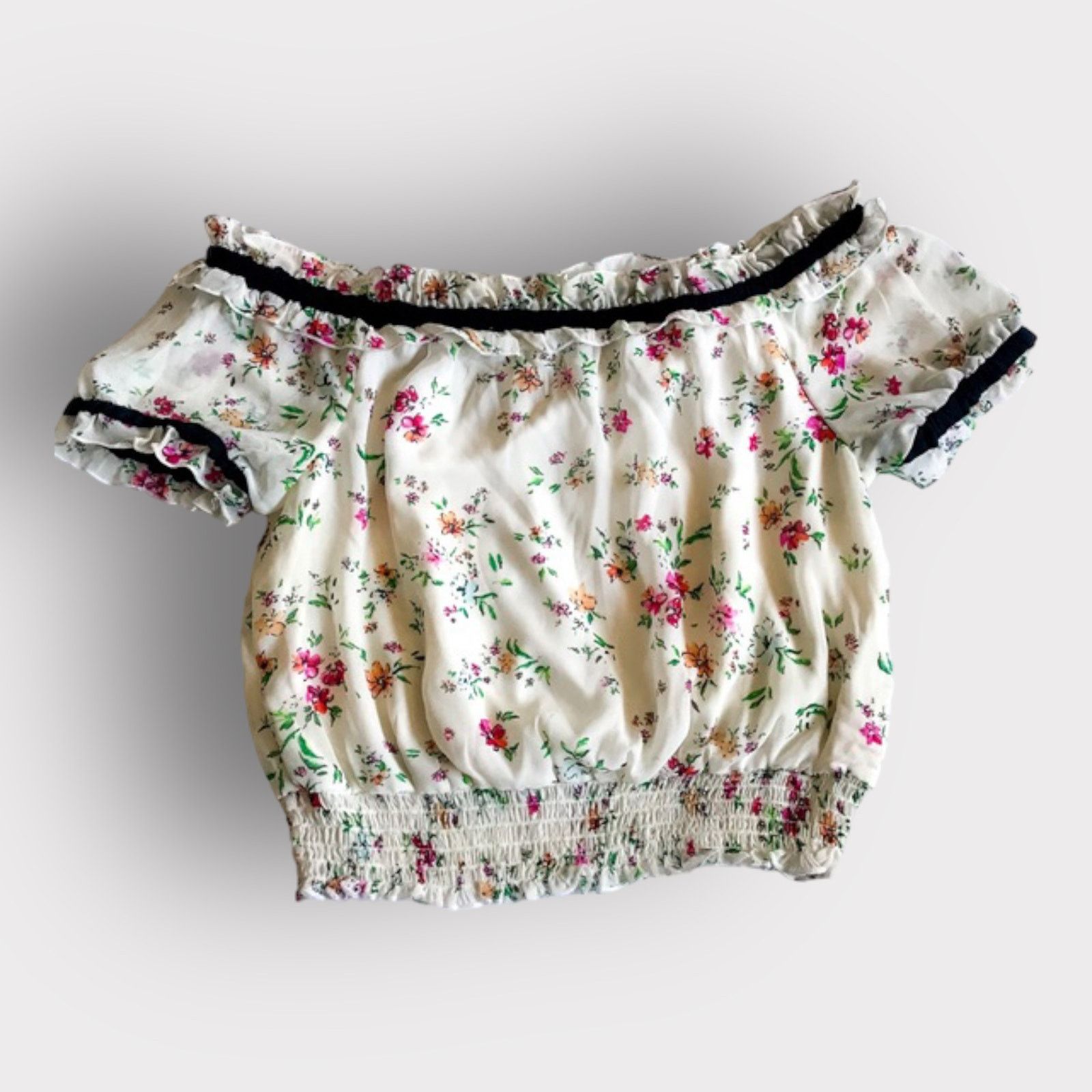 Nordstrom Lily White Floral Off-the-Shoulder Crop Top | Large Size L / US 10 / IT 46 - 5 Thumbnail