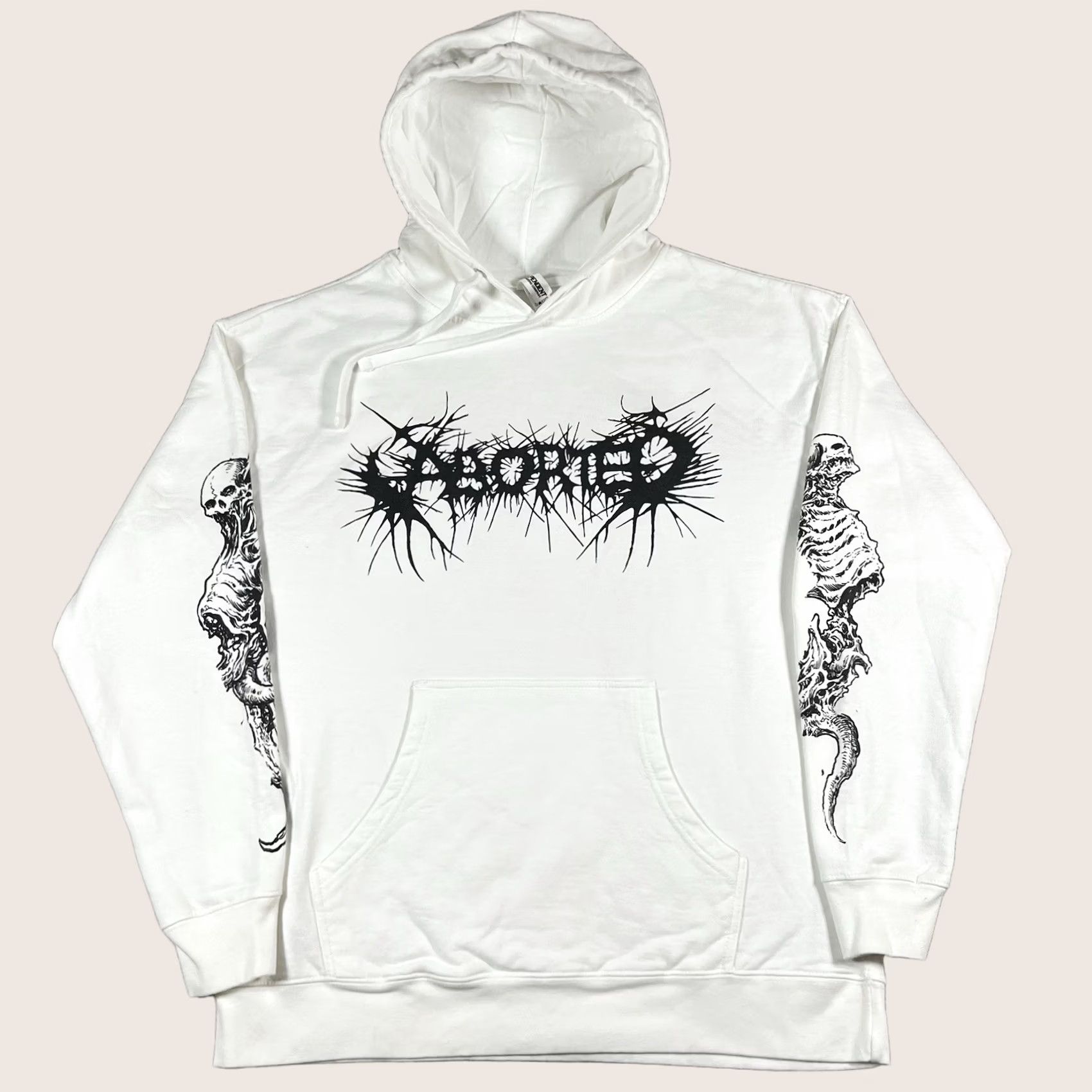 Vintage Aborted Hoodie Mens XL White Graphic Print Hooded 90s Gothic Grunge Horror Metal Sweatshirt Pullover Size US XL / EU 56 / 4 - 1 Thumbnail
