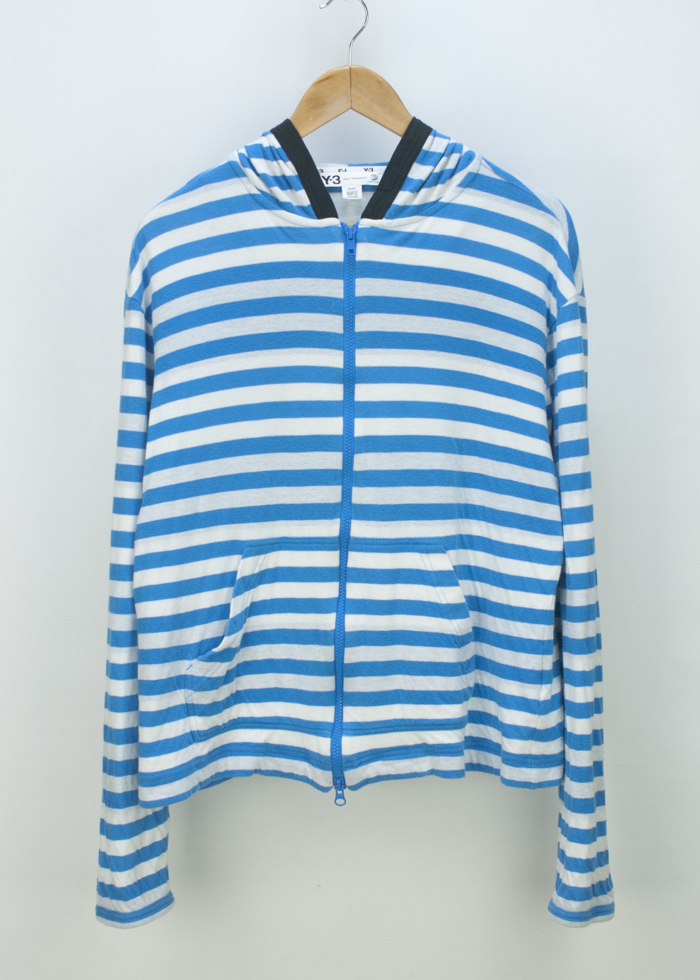 image of Adidas Y-3 Yohji Yamamoto Striped Zip Hoodie Jacket Sample in Blue, Men's (Size Medium)