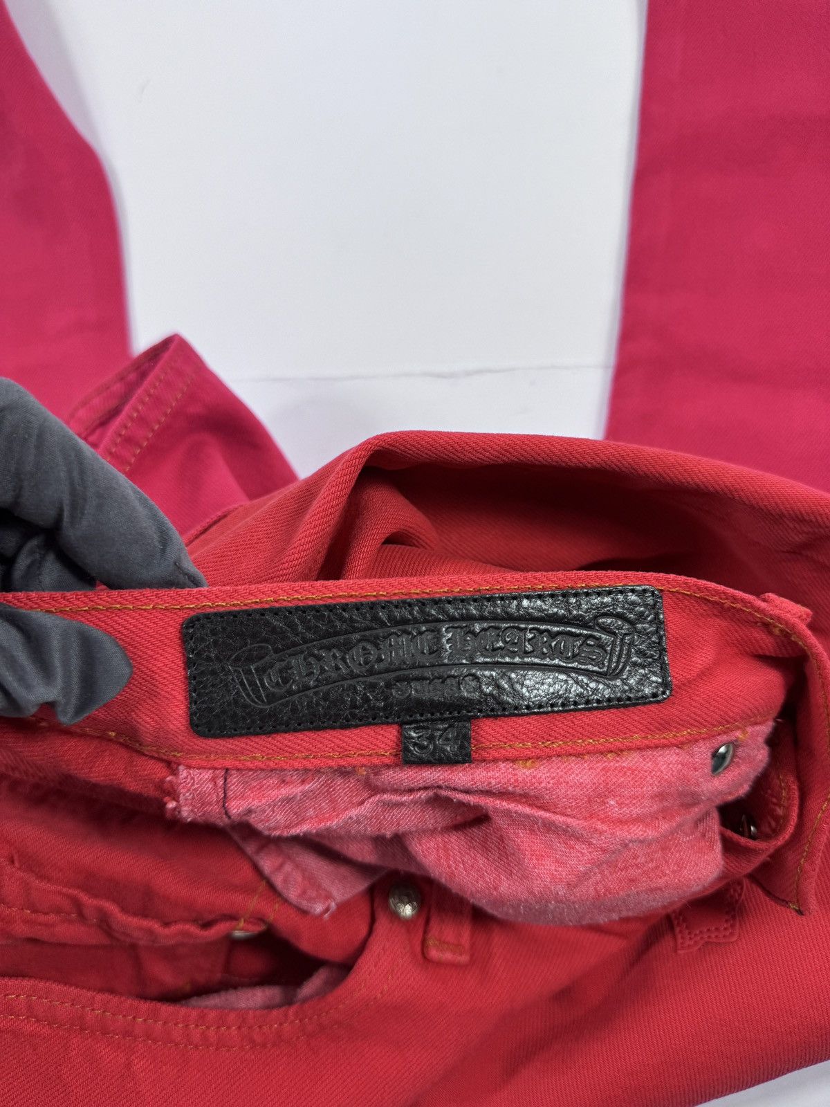 Chrome Hearts LEATHER CROSS SILVER DETAILED RED DYED VINTAGE LEVI ‘S JEANS Size US 34 / EU 50 - 13 Thumbnail