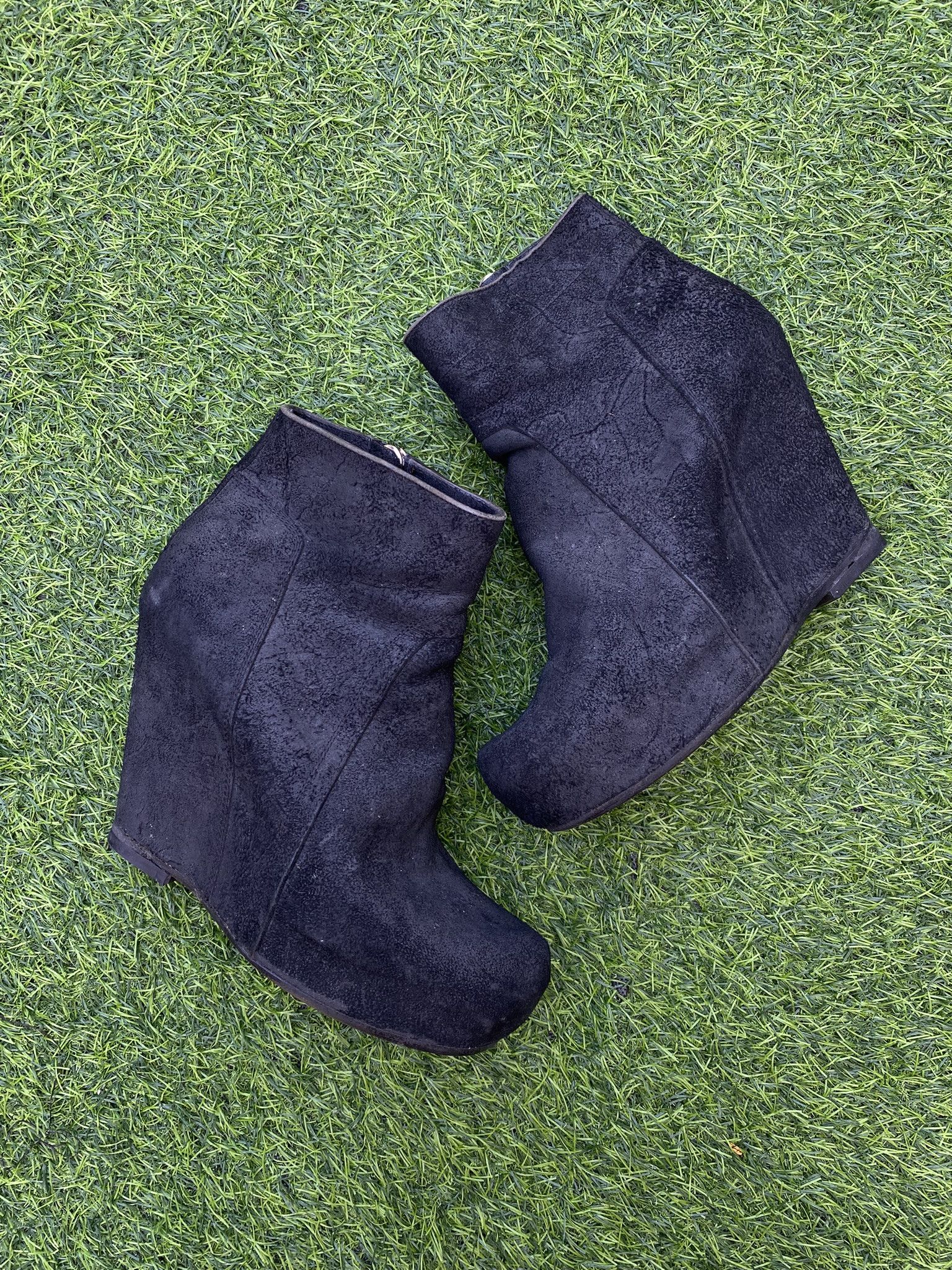 image of Rick Owens Suede Wedge Boots in Black, Women's (Size 8)