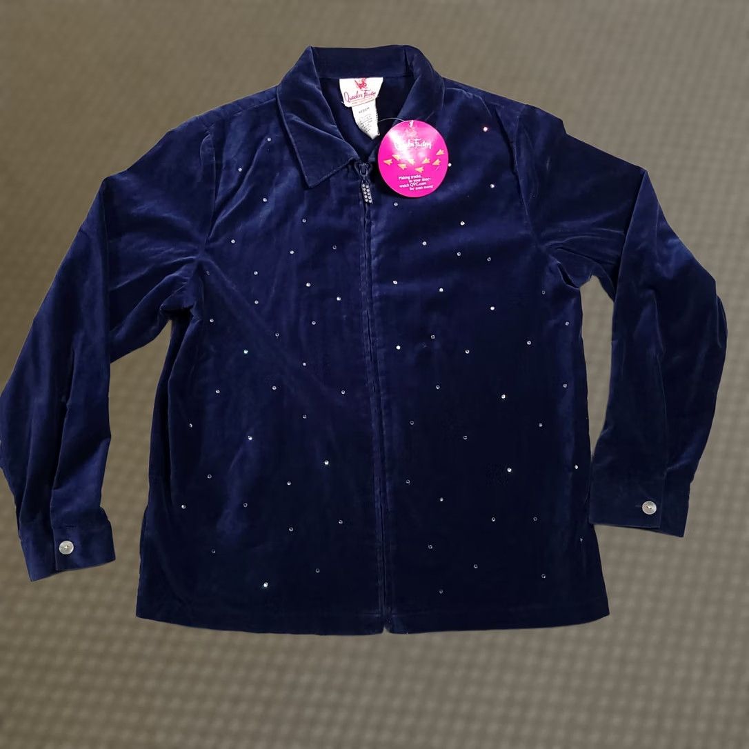 Quacker Factory VINTAGE Quacker Factory Zip Jacket Women's Medium Blue Long Sleeve Rhinestone Studded Jacket Size M / US 6-8 / IT 42-44 - 1 Thumbnail