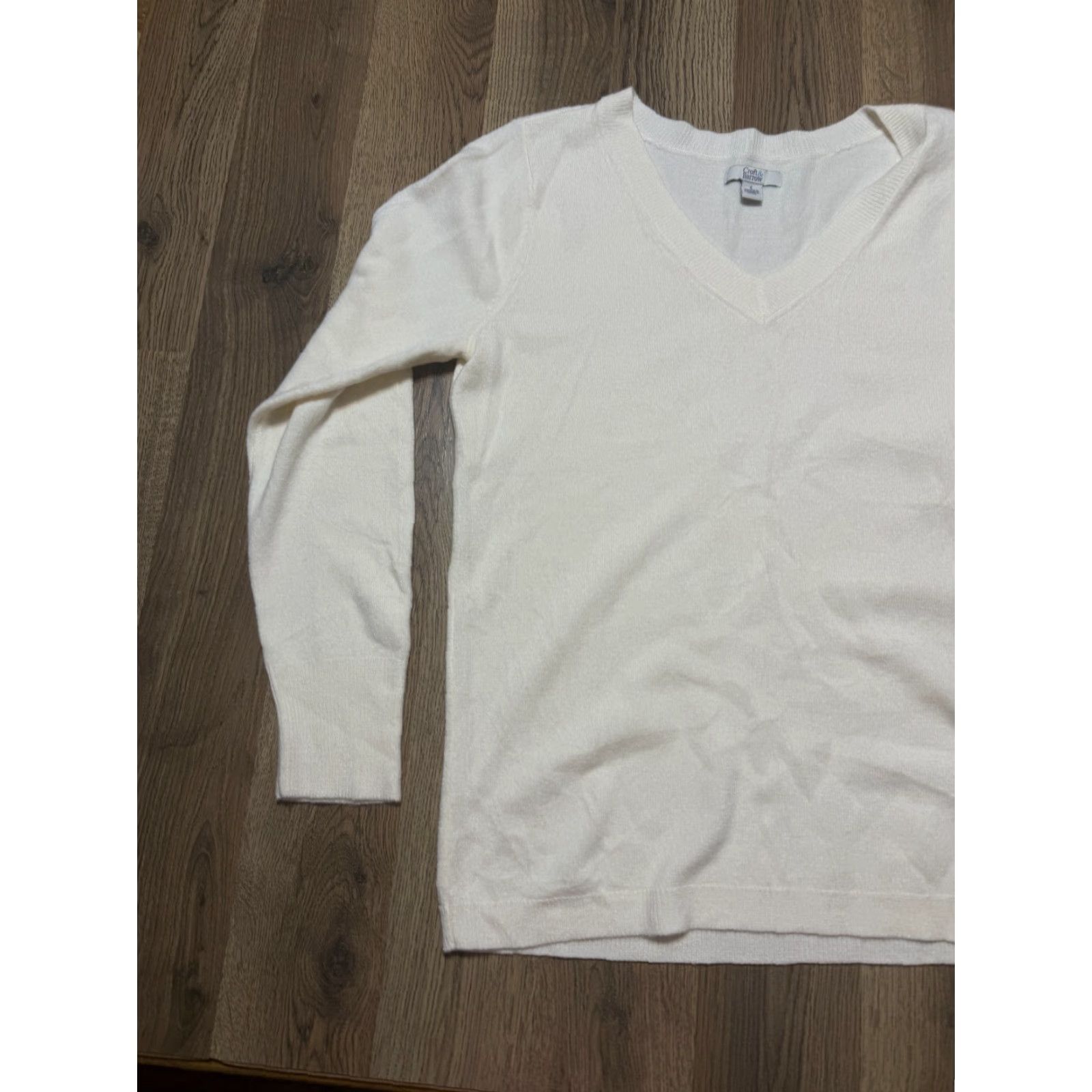 Croft & Barrow Croft & Barrow Shirt Womens Small White Long Sleeve V-Neck Knit Cotton T-Shirt Casual Modern - Womens Size S / US 4 / IT 40 - 3 Thumbnail