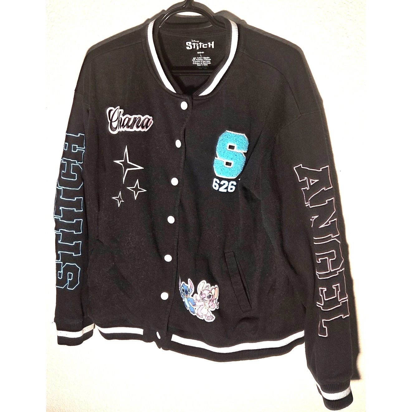 Disney Chic Black Stitch & Angel Women's Bomber Jacket - Large Size L / US 10 / IT 46 - 5 Thumbnail