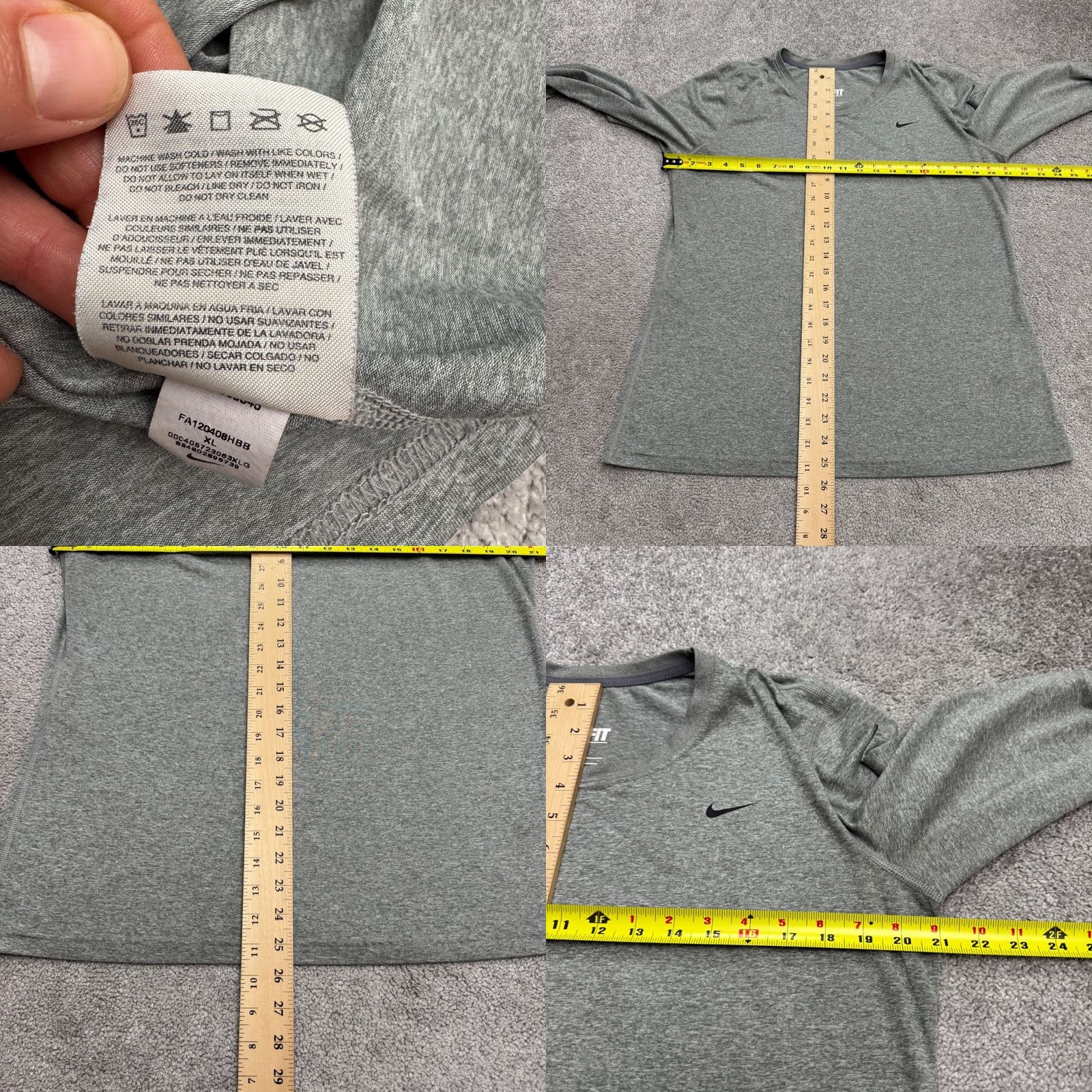 Nike Nike Dri-Fit Long Sleeve Active T-Shirt Men XL Heather Gray Crew Neck Activewear Size US XL / EU 56 / 4 - 8 Thumbnail
