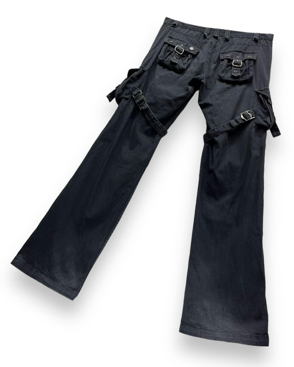 Seditionaries 🔥BIKE STAR Punk Bondage Cargo Double Knee Faded Black Flare Size US 32 / EU 48 - 4 Thumbnail