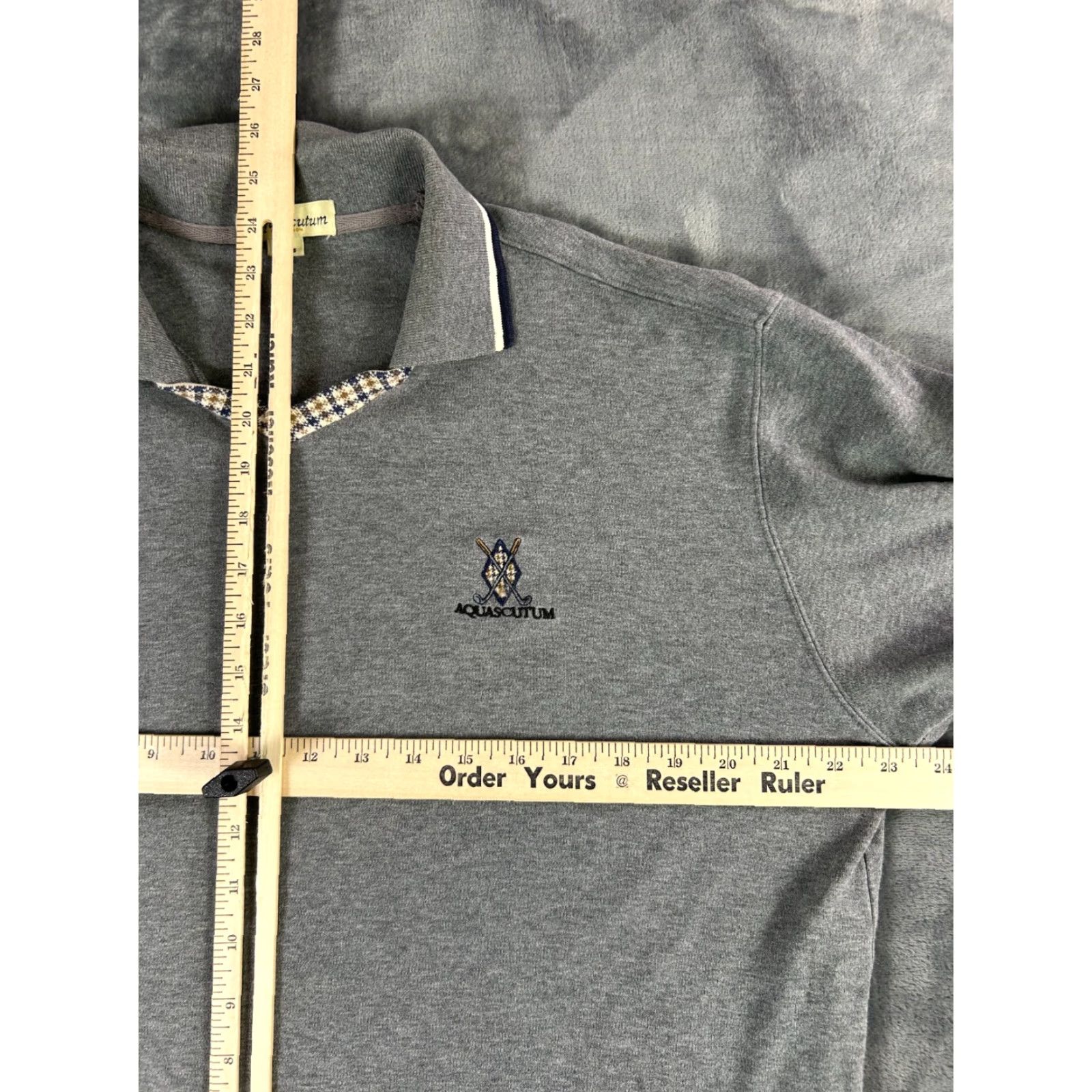 Aquascutum VINTAGE Aquascutum London Gray Long Sleeve Polo Houndstooth Crest Golf Logo Size L Mens Shirt Size US L / EU 52-54 / 3 - 4 Thumbnail