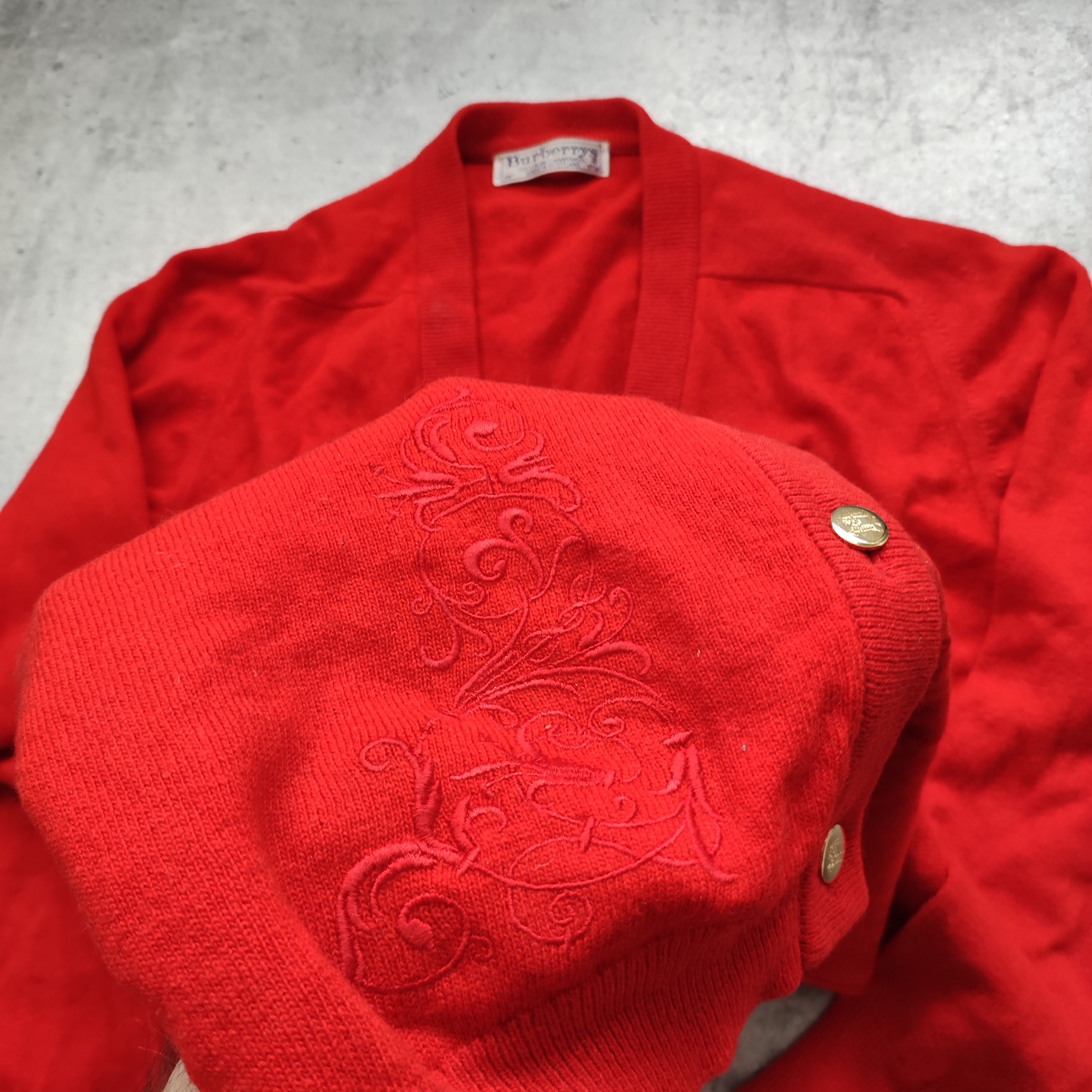 Burberry × Vintage Vintage RARE 80s Burberrys London Pique Red Cardigan Size US M / EU 48-50 / 2 - 5 Thumbnail