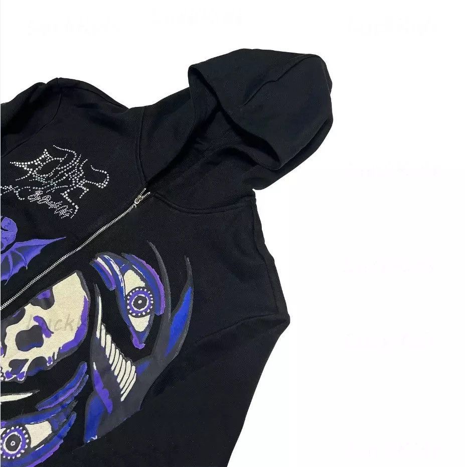Vintage Rhinestone Gothic Print Zip Up Hoodie Punk Rock Style Size US L / EU 52-54 / 3 - 3 Thumbnail