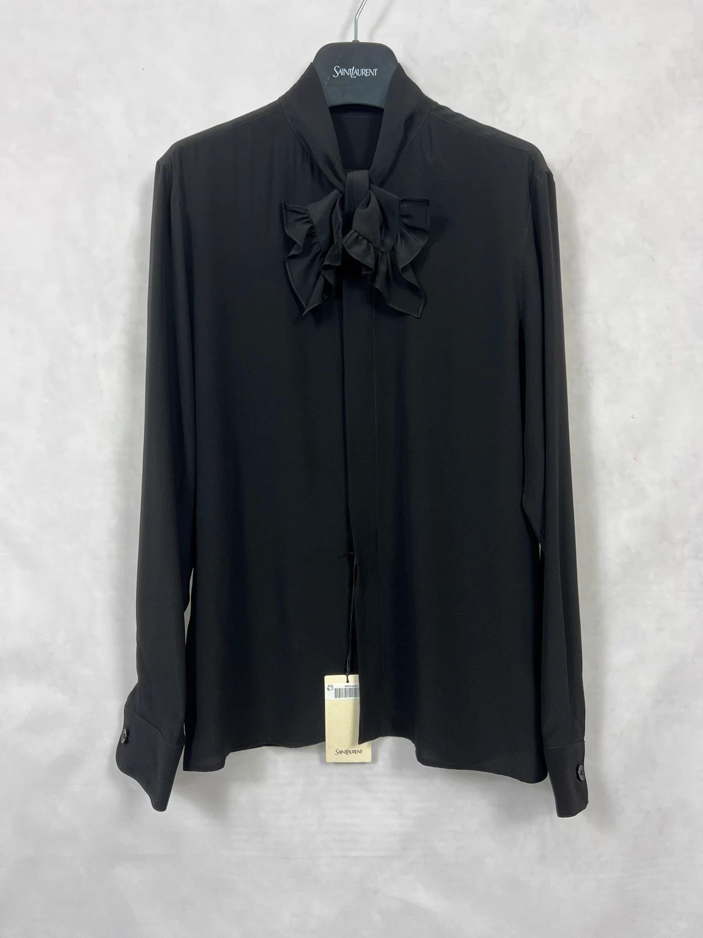 Saint Laurent Paris SAINT LAURENT SLP 25SS Silk Black Bow Tie Ruffled Shirt FR37 Size US S / EU 44-46 / 1 - 1 Thumbnail