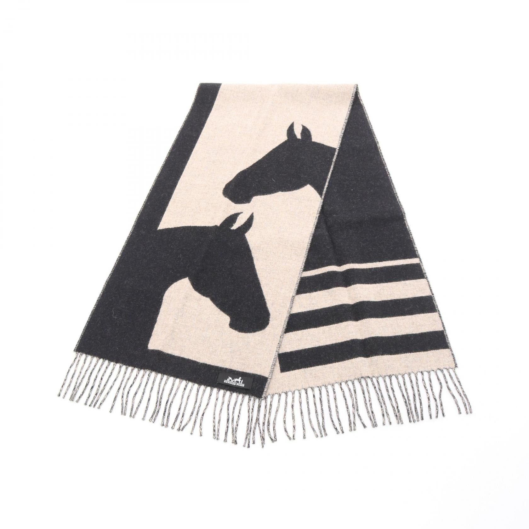 Hermes Hermes Love Story Scarf Cashmere Black Beige Size ONE SIZE - 1 Thumbnail