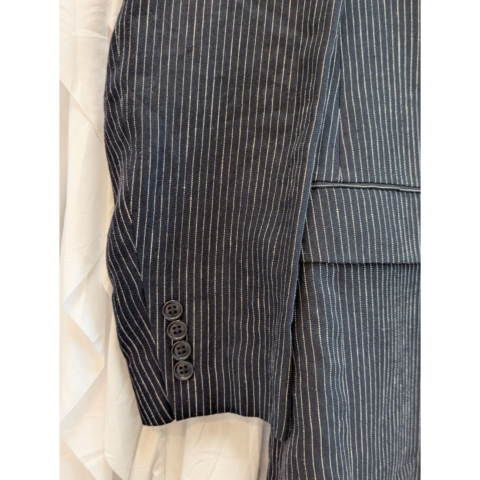 Joseph Abboud Size 38L Black w/White Pin Stripes Linen 2 Button Notch Size 38L - 7 Thumbnail