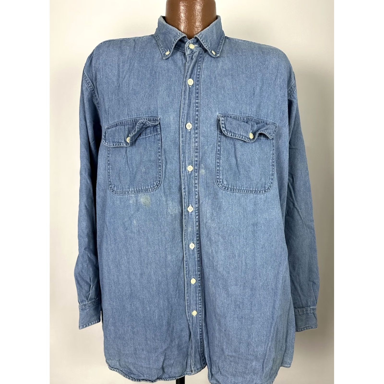 Denime VINTAGE John Ashford Denim Shirt Mens LT Large Tall Long Sleeve 90s Grunge Casual Workwear Button-Up Size US L / EU 52-54 / 3 - 2 Thumbnail