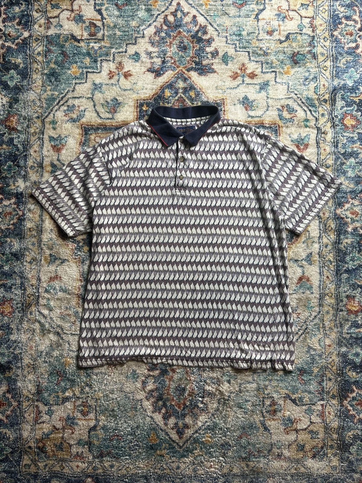 Vintage Vintage Christopher Rand Striped Patterned Polo Shirt Large Size US L / EU 52-54 / 3 - 1 Thumbnail