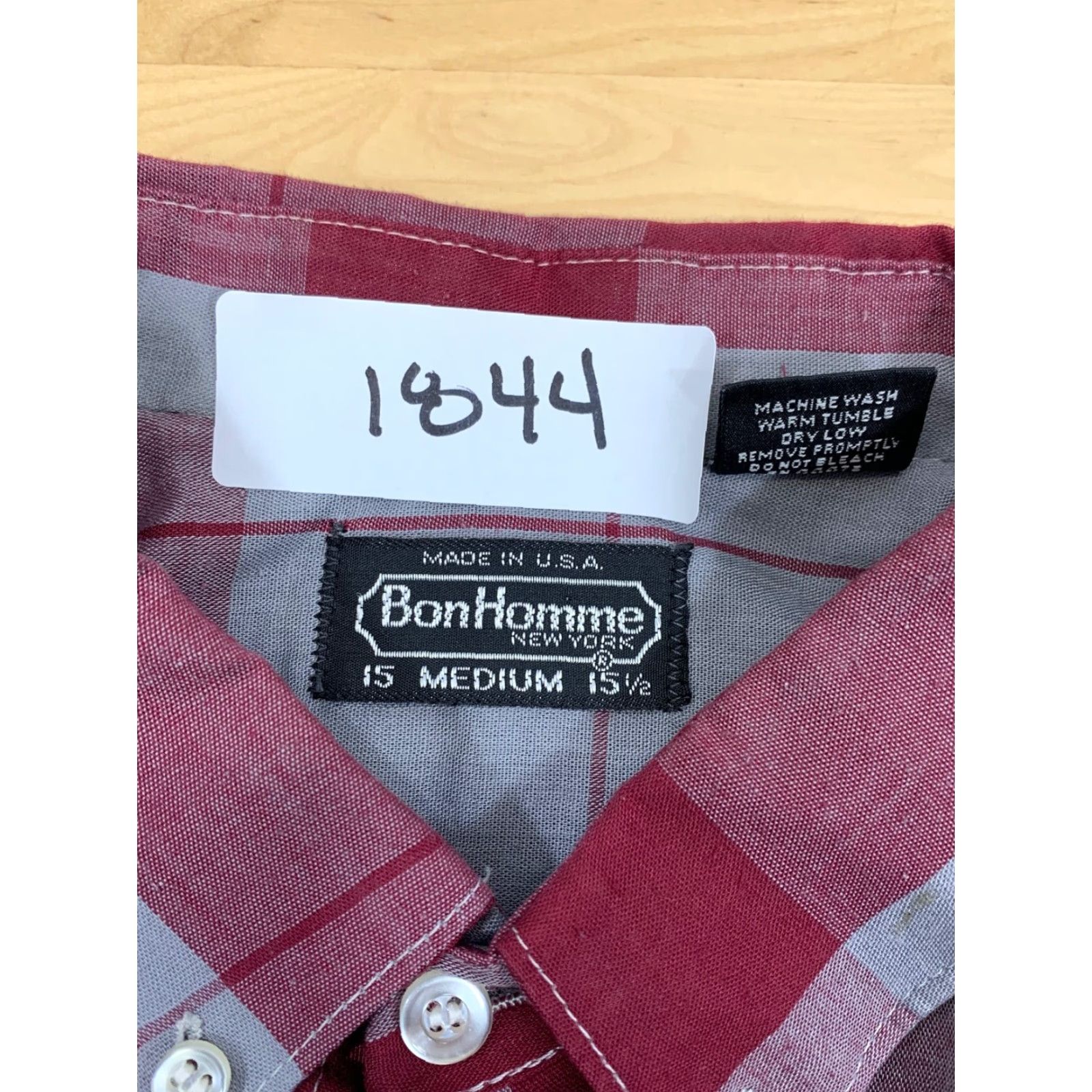 Vintage VINTAGE BonHomme Shirt Men's M 90s Red/Gray Geometric Button Down Collar Long Sleeve Made in USA #1844 Size US M / EU 48-50 / 2 - 5 Thumbnail