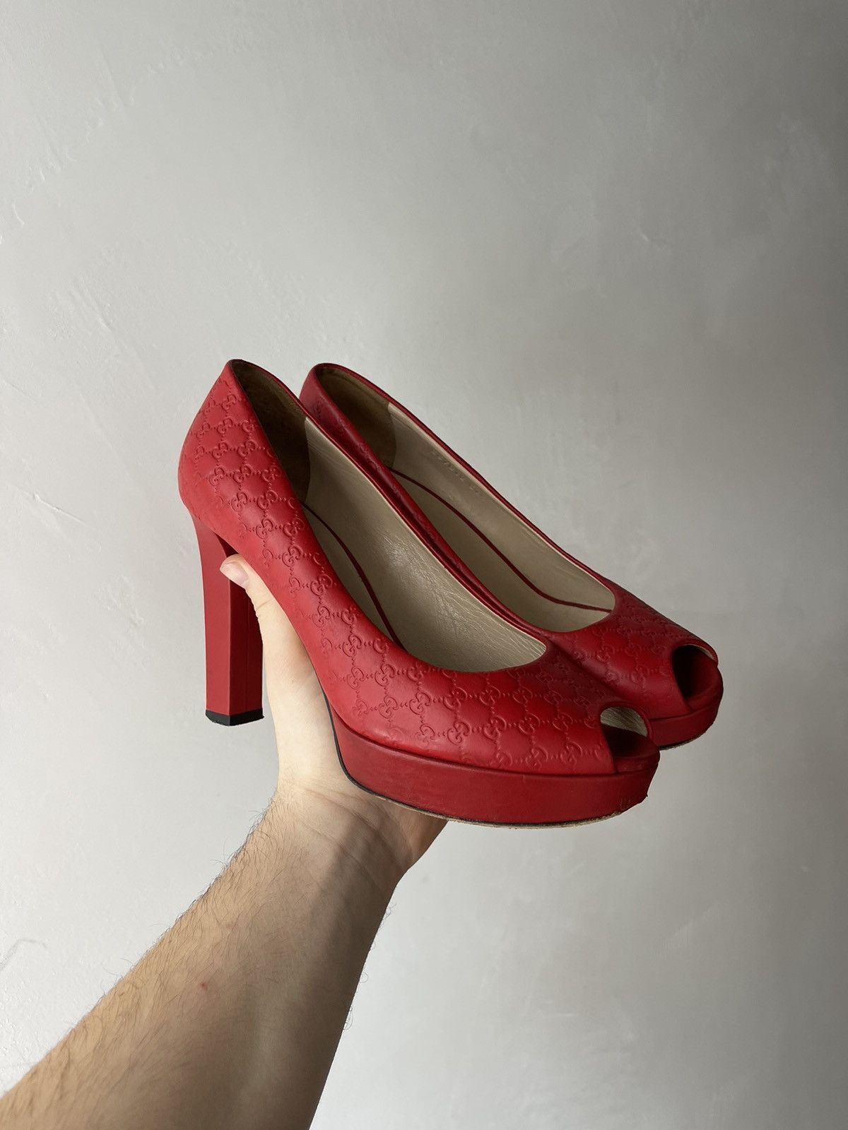 Gucci Authentic GUCCI Red Guccissima Leather Heels Pumps Size 37.5 Size US 7.5 / IT 37.5 - 1 Thumbnail