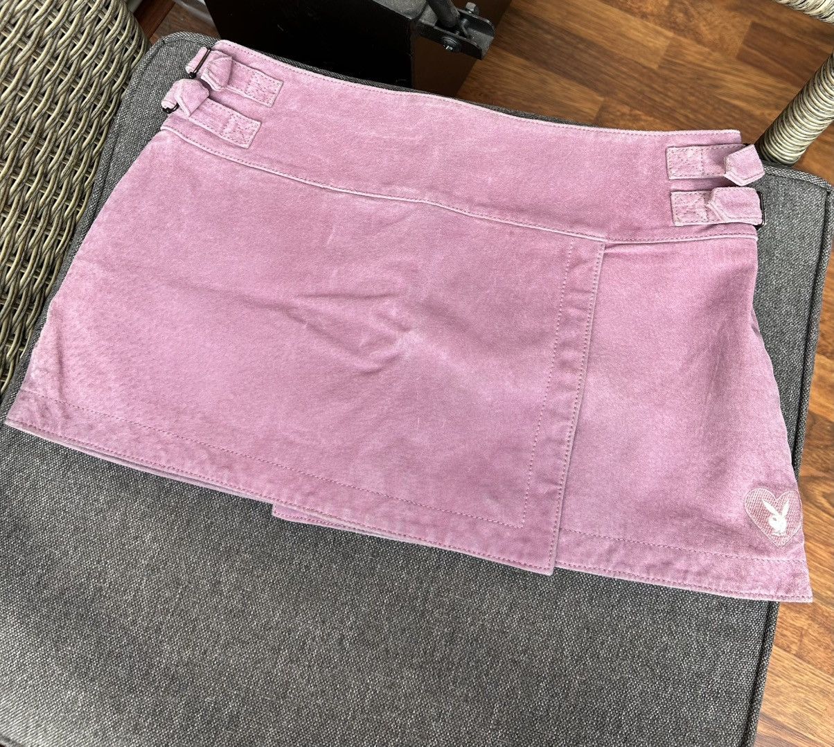 Playboy Vintage Playboy Pink Suede Bunny Head Logo Mini Wrap Skirt Size 32" / US 10 / IT 46 - 1 Thumbnail