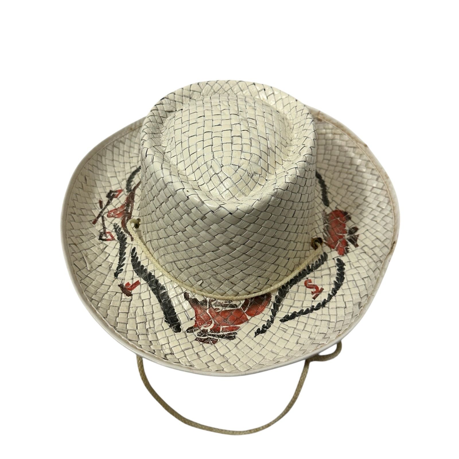 Vintage Vintage Kids Western Southwestern Straw Cream Cowboy Hat OS Size ONE SIZE - 1 Thumbnail