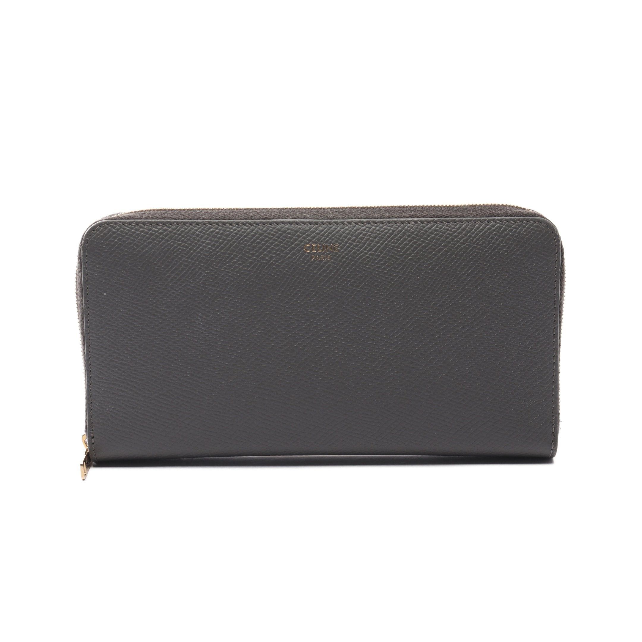 image of Celine Large Zipped Wallet Round Zipper Long Wallet Leather Gray in Grey, Women's