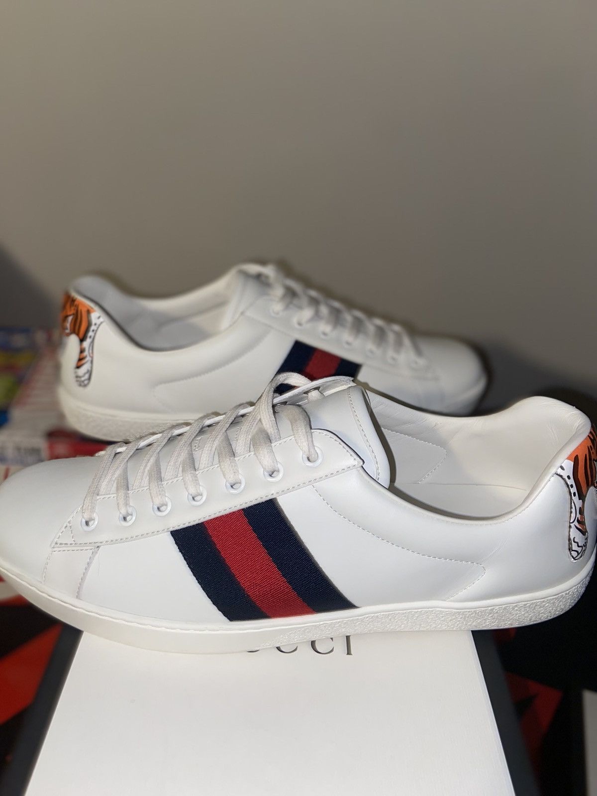 Gucci Gucci Ace GG Monogram Sneakers Red/Blue Web Stripe Size US 12 / EU 45 - 5 Thumbnail