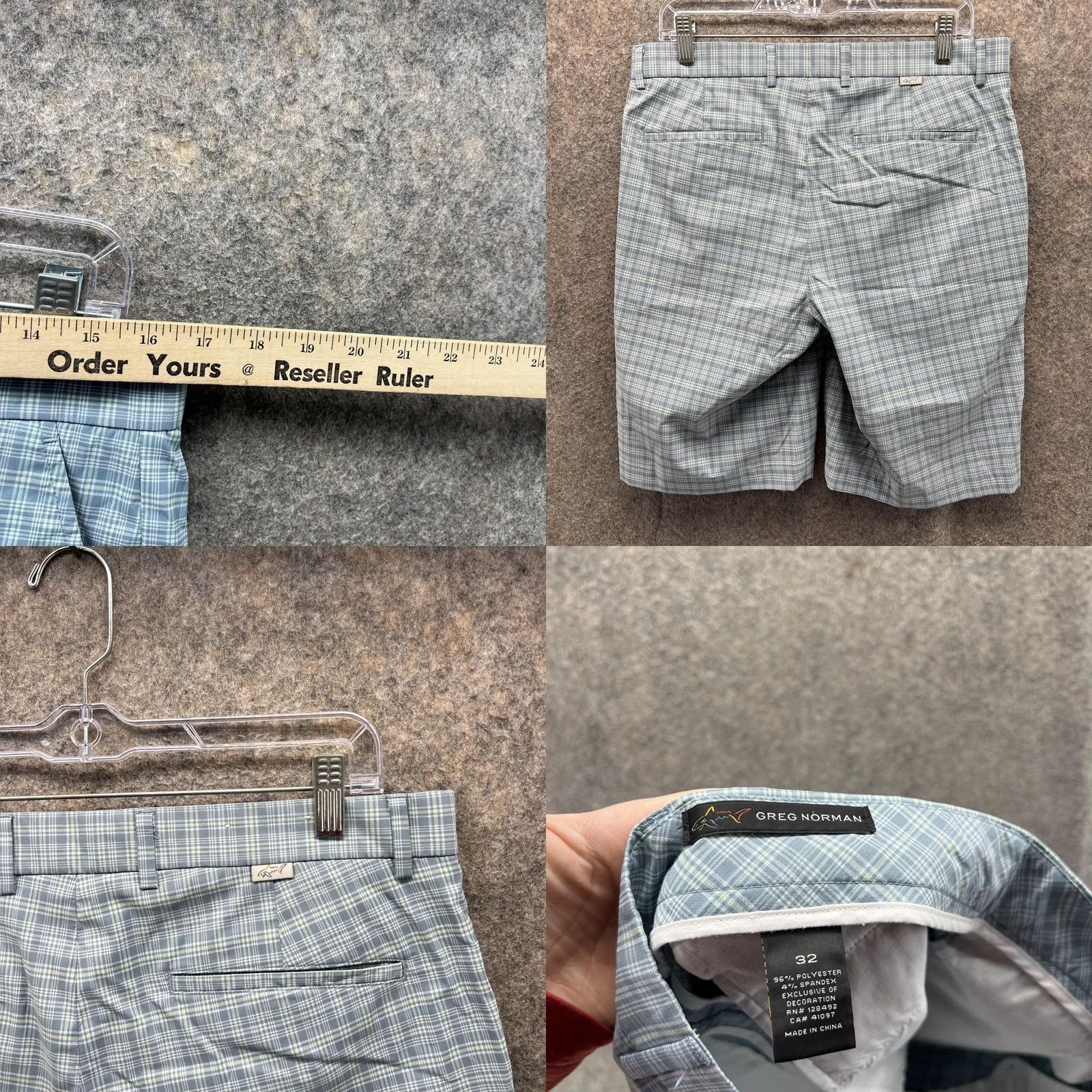 Vintage Greg Norman Shorts Men 32 Blue Chino Flat Polyester Spandex Glen Check Golf Size US 32 / EU 48 - 8 Thumbnail