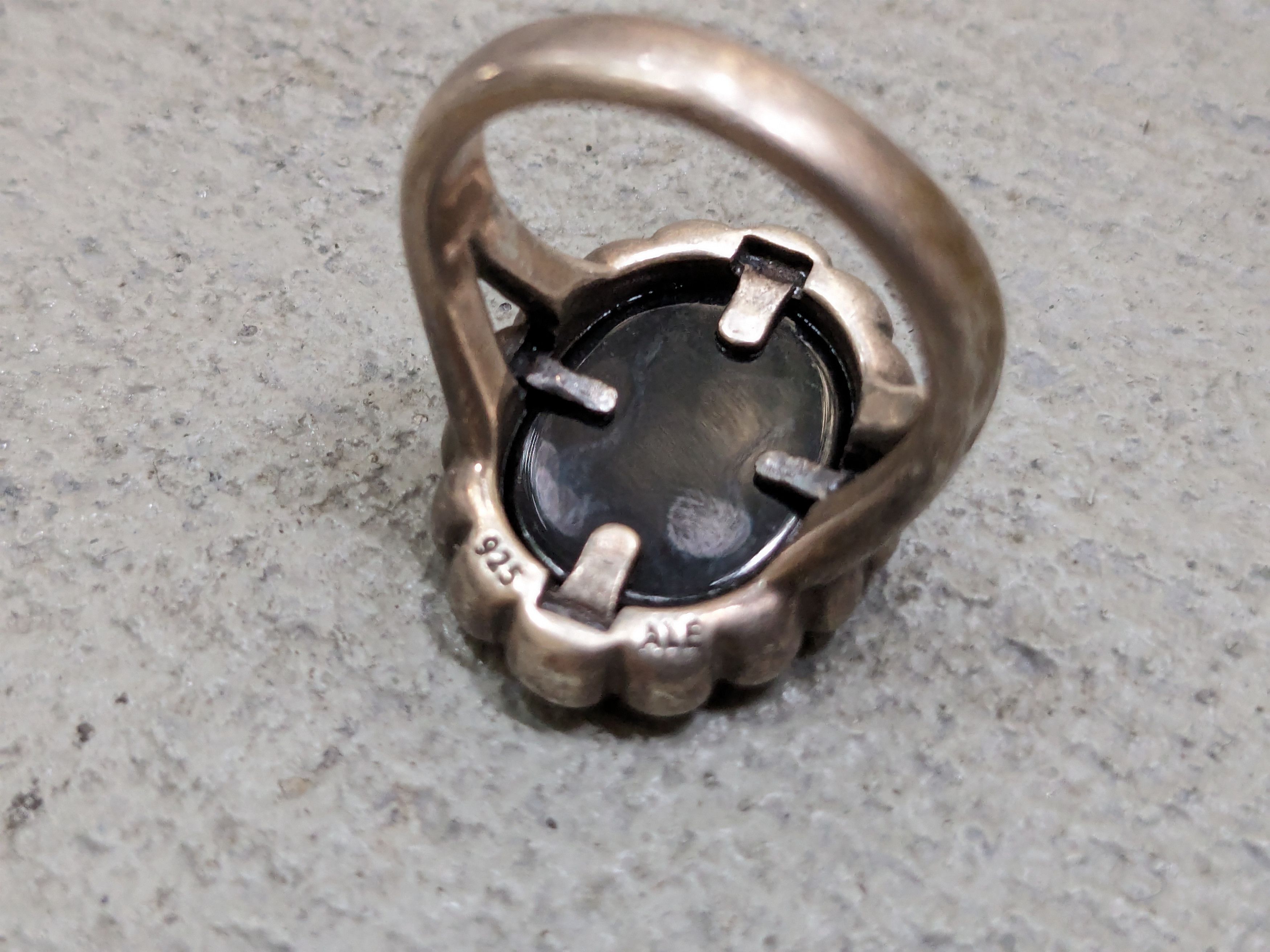 Jewelry × Sterling Silver × pandora Pandora Sterling Silver Cameo Ring Blue Agate Oval Lady Size ONE SIZE - 10 Thumbnail